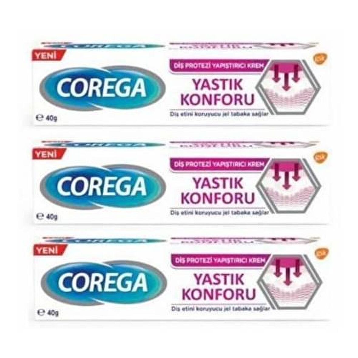 Corega Yapıştırıcı Krem 40gr Yastık Konforu-3 Adet