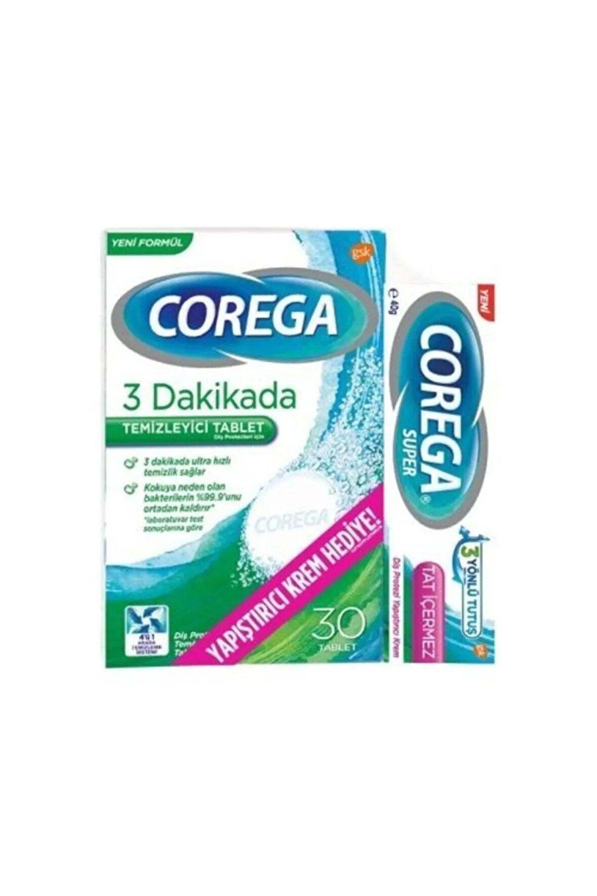 3 Dakikada Temizleyici Tablet 30 Adet ve Tat Içermeyen Yapıştırıcı Krem 40 gr
