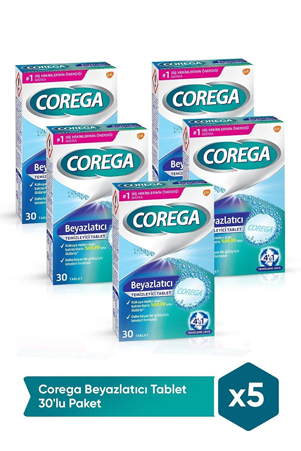 Corega Beyazlatıcı Temizleyici 30 Tablet x 5 Adet