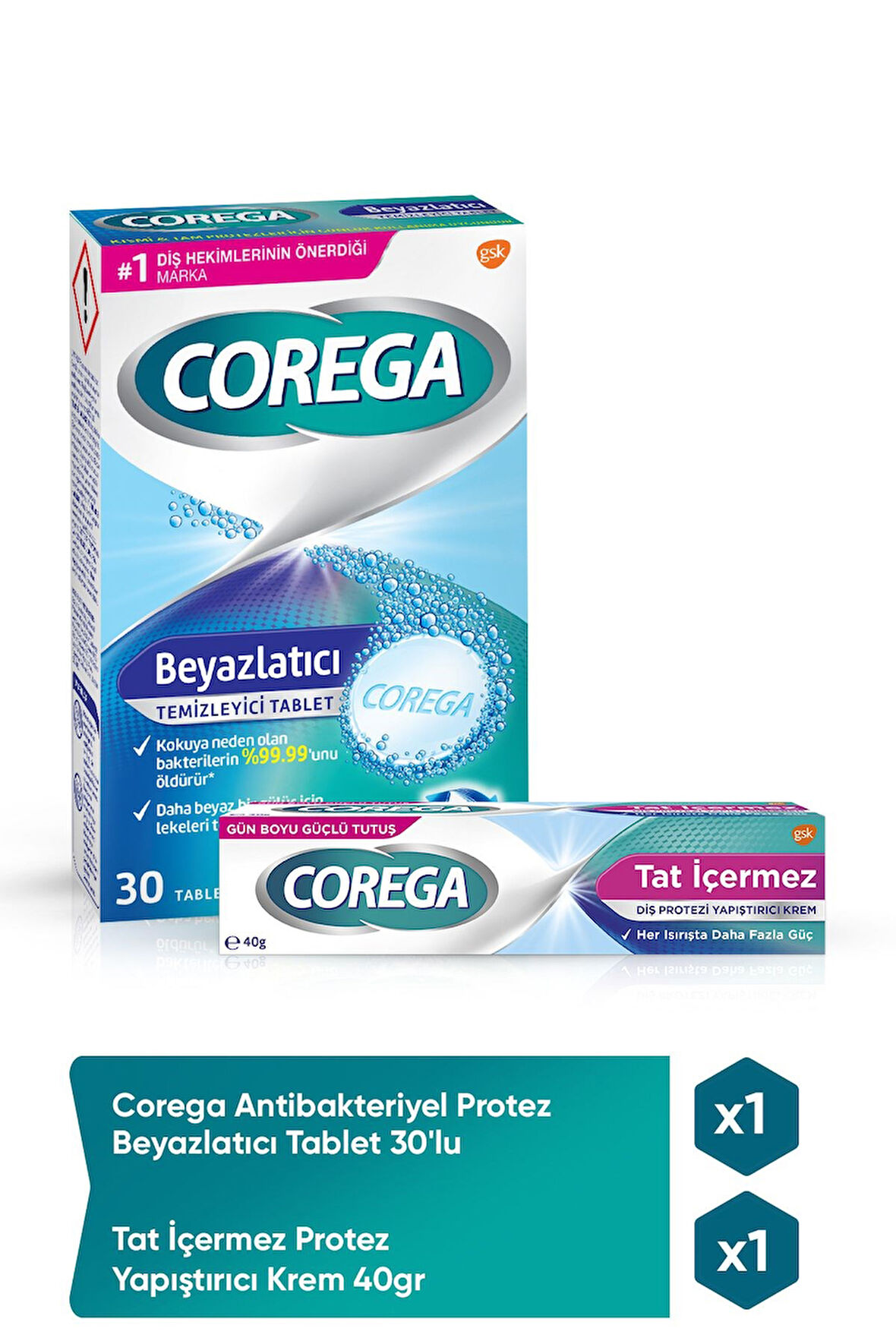 Antibakteriyel Protez Beyazlatıcı Tablet 30'lu + Tat İçermez Protez Yapıştırıcı Krem 40gr