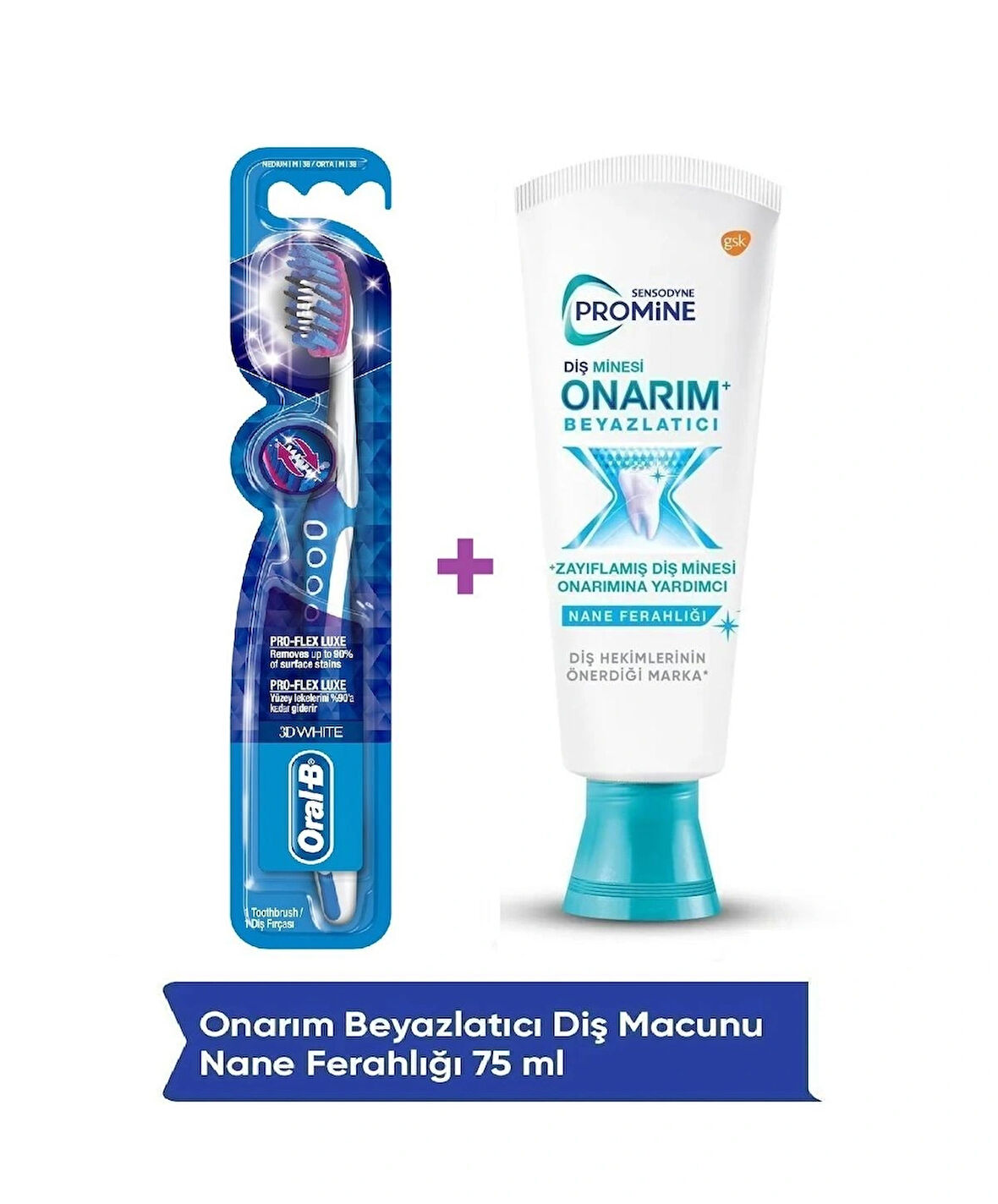 Sensodyne Promine Onarım Beyazlatıcı 75ml Diş Macunu + Oral-B Pro Flex 3D White Luxe Medium Diş Fırçası