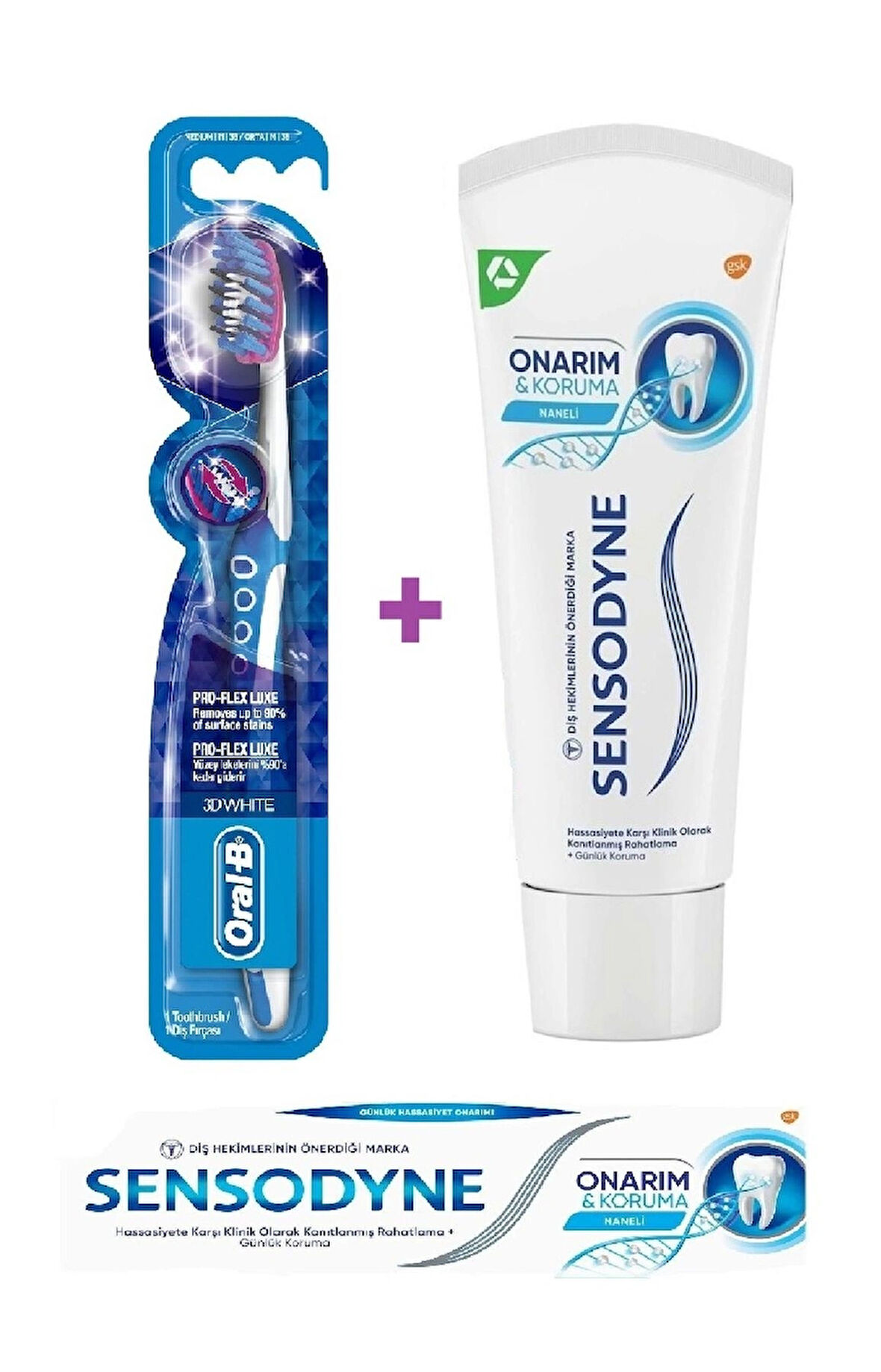 Sensodyne Onarım & Koruma Naneli Diş Macunu 75ml + Oral-B Pro Flex 3D White Luxe Medium Diş Fırçası