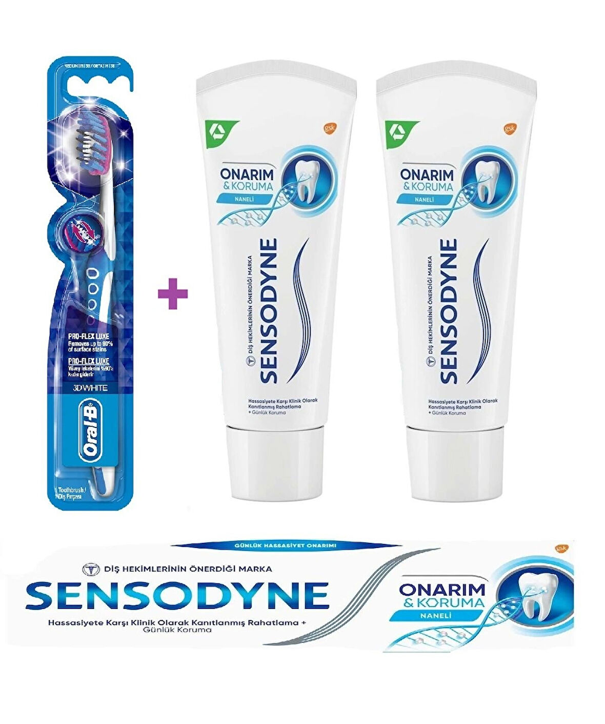 Sensodyne Onarım & Koruma Naneli Diş Macunu 75ml x 2 ADET + Oral-B Pro Flex 3D White Luxe Medium Diş Fırçası