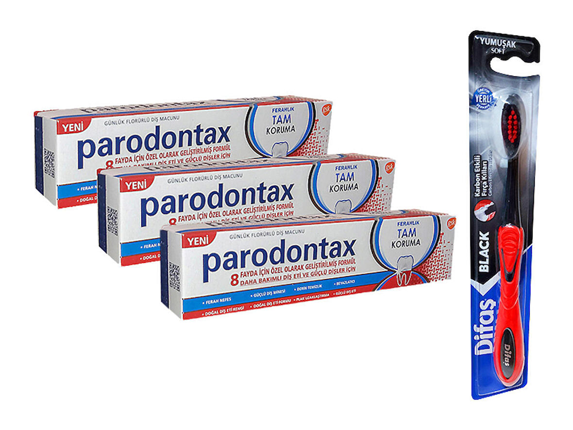 Paradontax Ferahlık Tam Koruma 150 ml ( 50 ml X 3 ) ve Difaş Black Diş Fırçası ( Yumuşak )