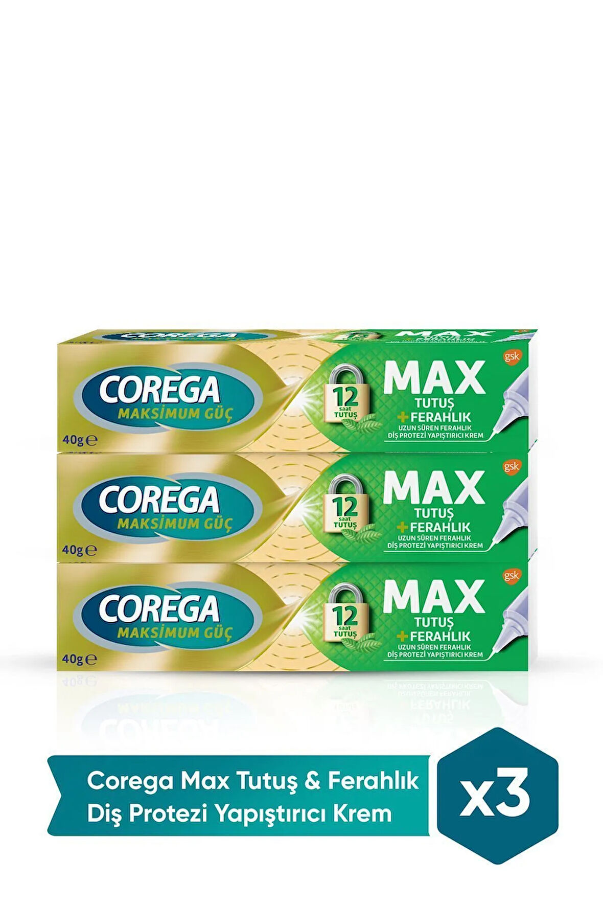 Max Tutuş & Ferahlık Diş Protezi Yapıştırıcı Krem 40g X 3 Adet