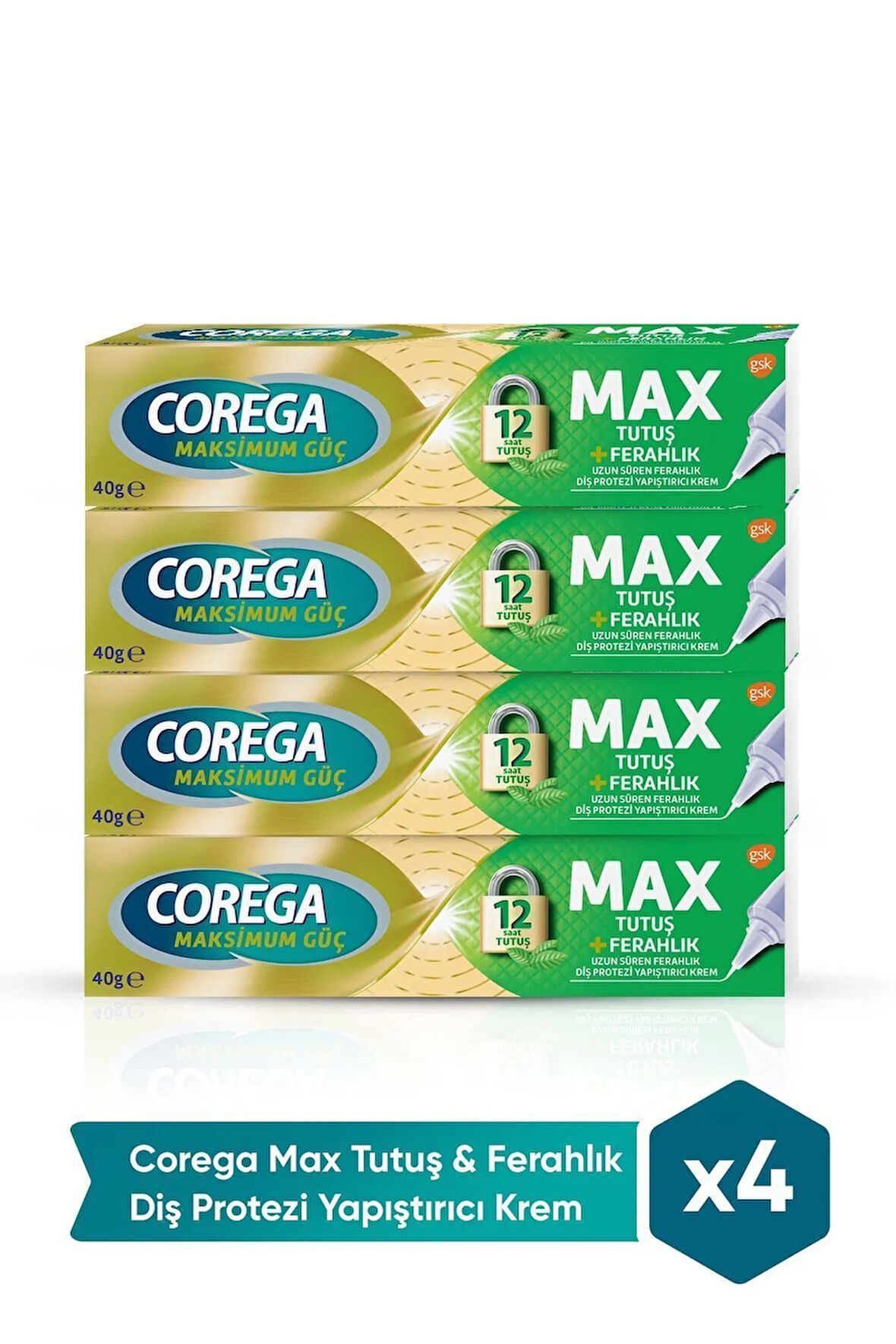 Max Tutuş & Ferahlık Diş Protezi Yapıştırıcı Krem 40g X 4 Adet