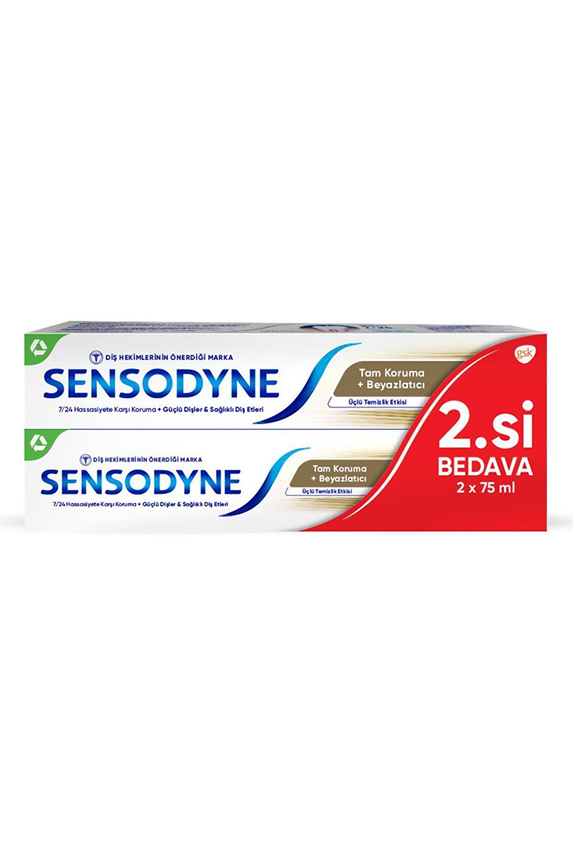 Sensodyne Tam Koruma ve Beyazlatıcı Diş Macunu 2 x 75 ml 2. si Bedava