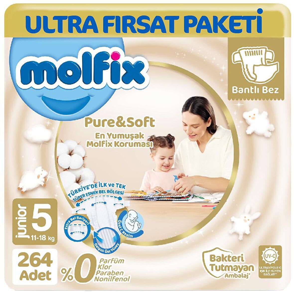 Molfix Pure Soft Ultra Avantaj Bebek Bezi 5 Beden 66X4 264'lü