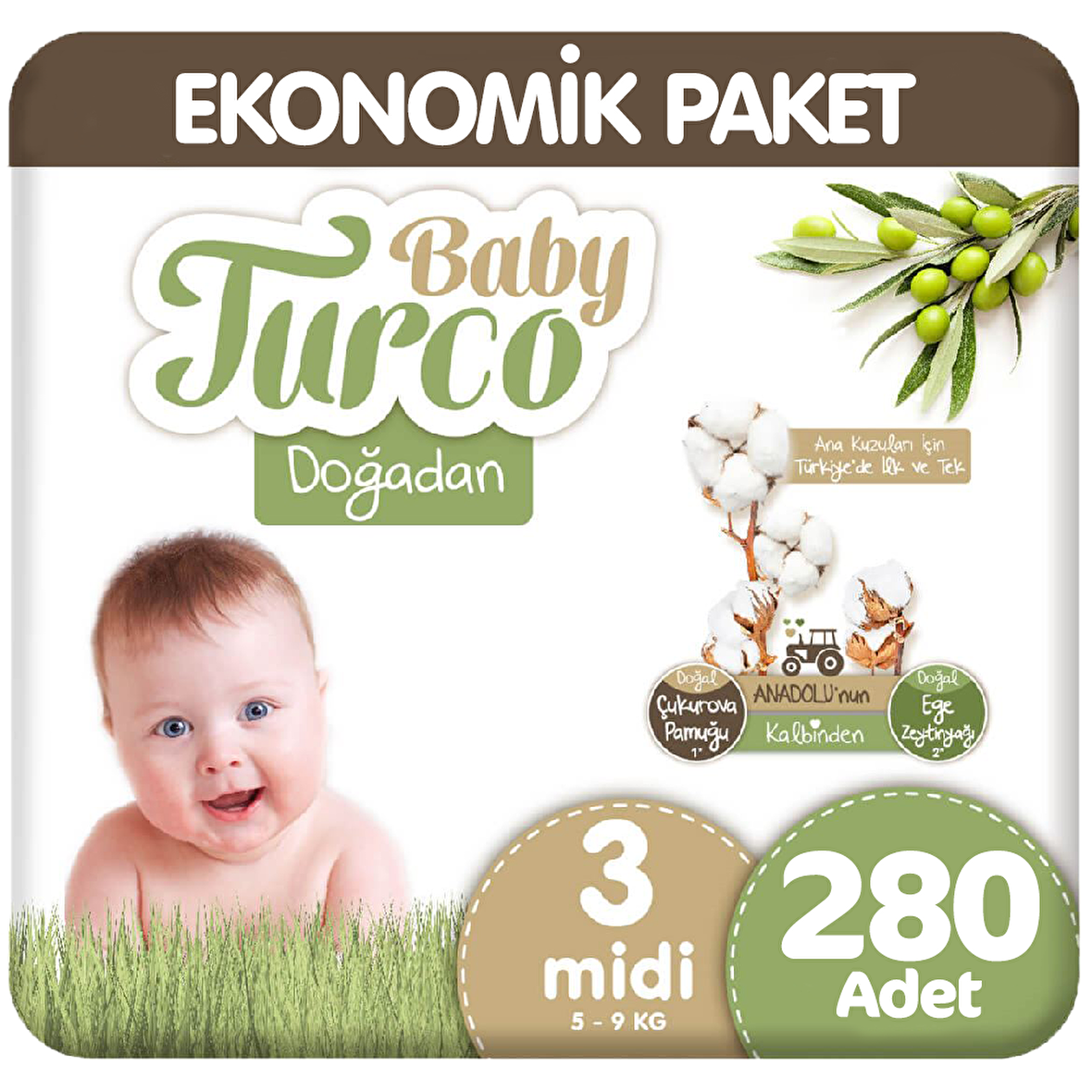 Baby Turco Doğadan 3 Numara Midi 5x56'lı Bel Bantlı Bez