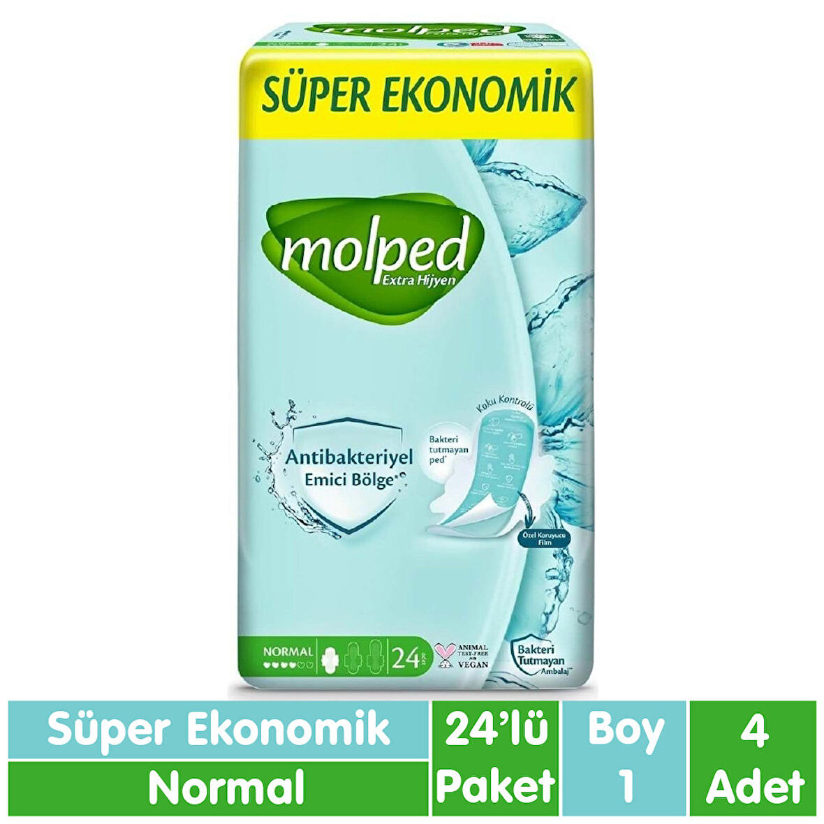 Molped Süper Ekonomik Antibakteriyel Ped Normal 24x4 96 Adet