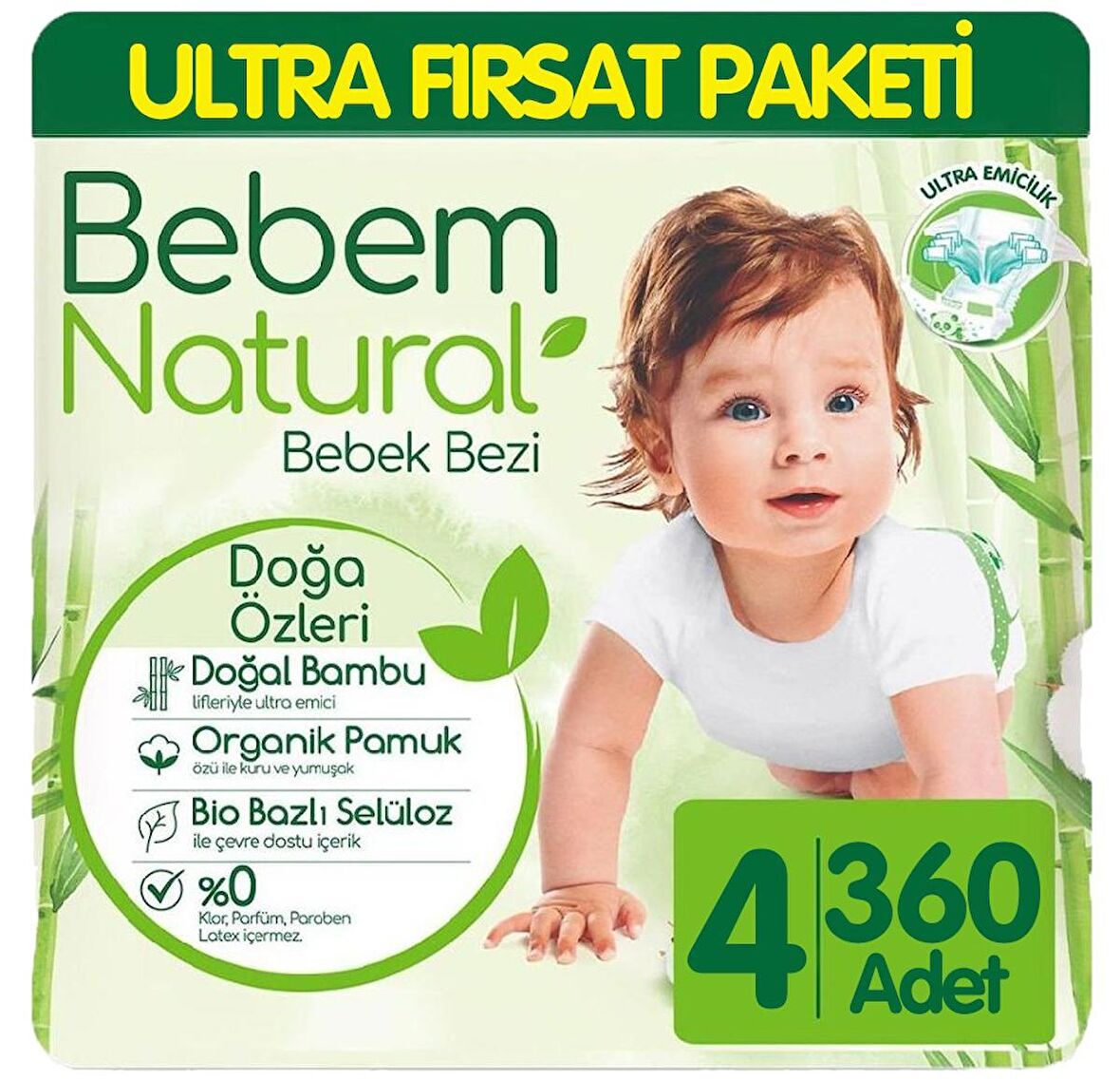 Bebem Natural 4 Numara Maxi 360'lı Bel Bantlı Bez