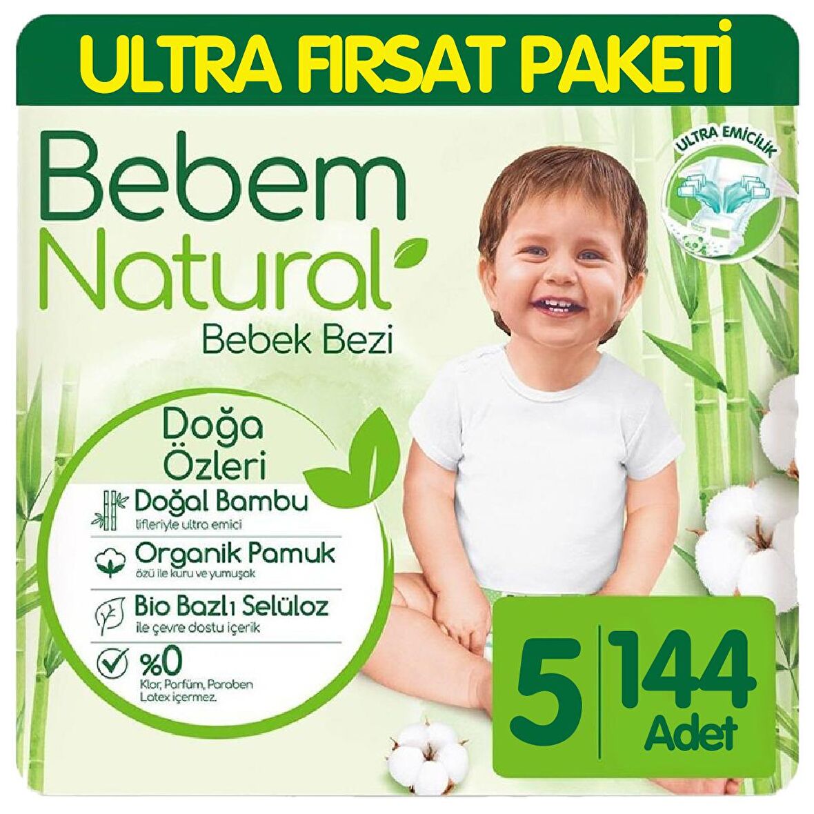 Bebem Natural 5 Numara Junior 2x72'li Bel Bantlı Bez