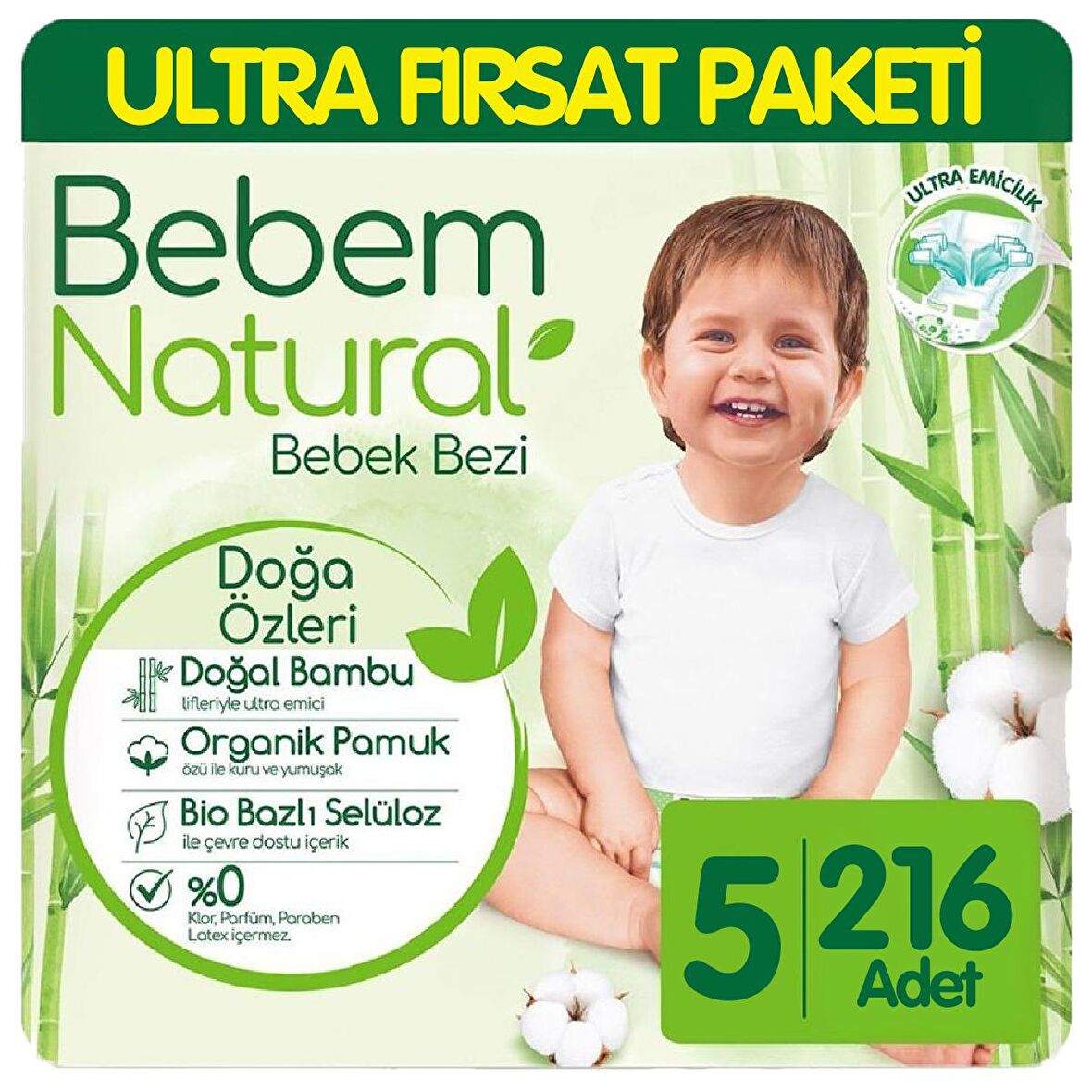 Bebem Natural 5 Numara Junior 3x72'li Bel Bantlı Bez