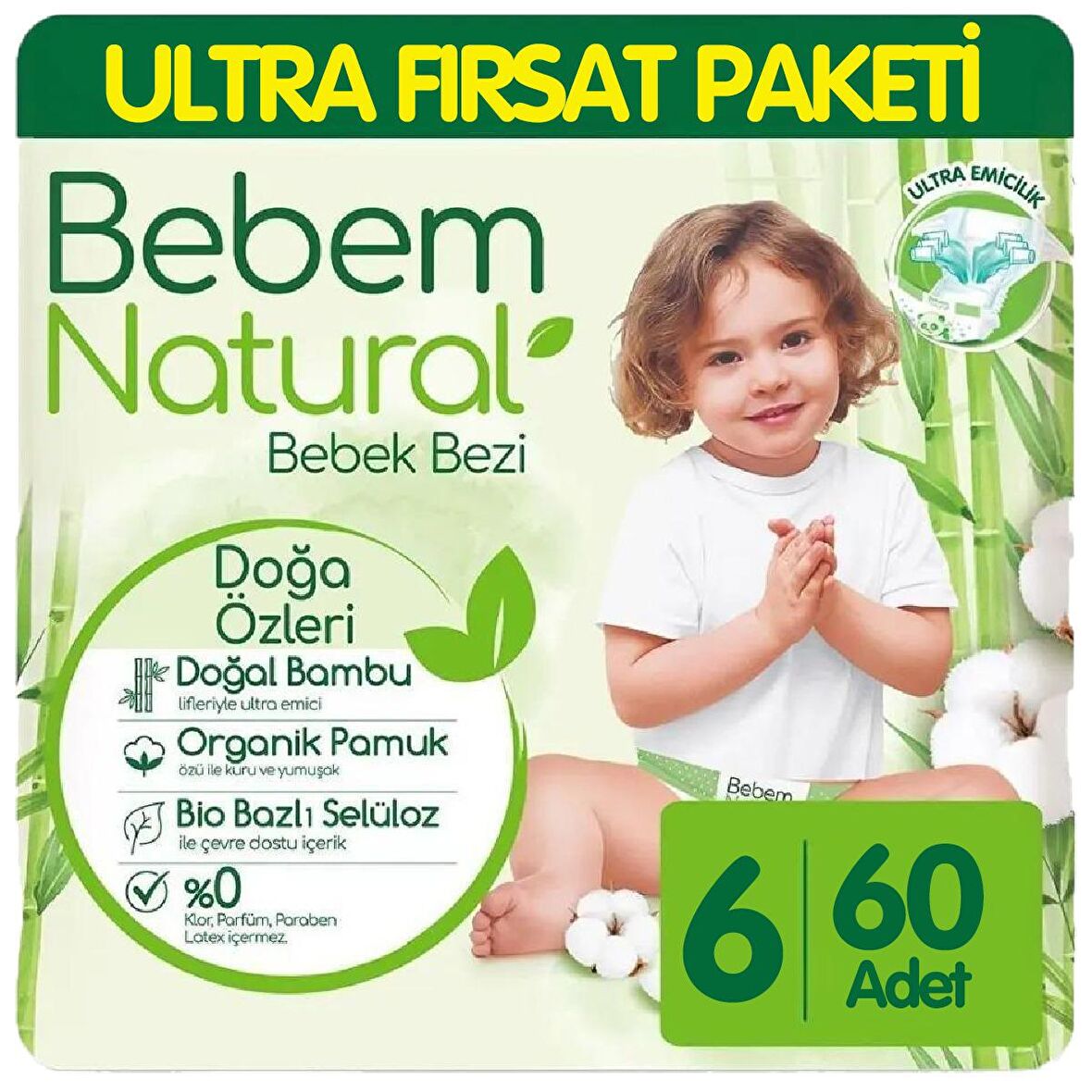 Bebem Natural 6 Numara X Large 60'lı Bel Bantlı Bez