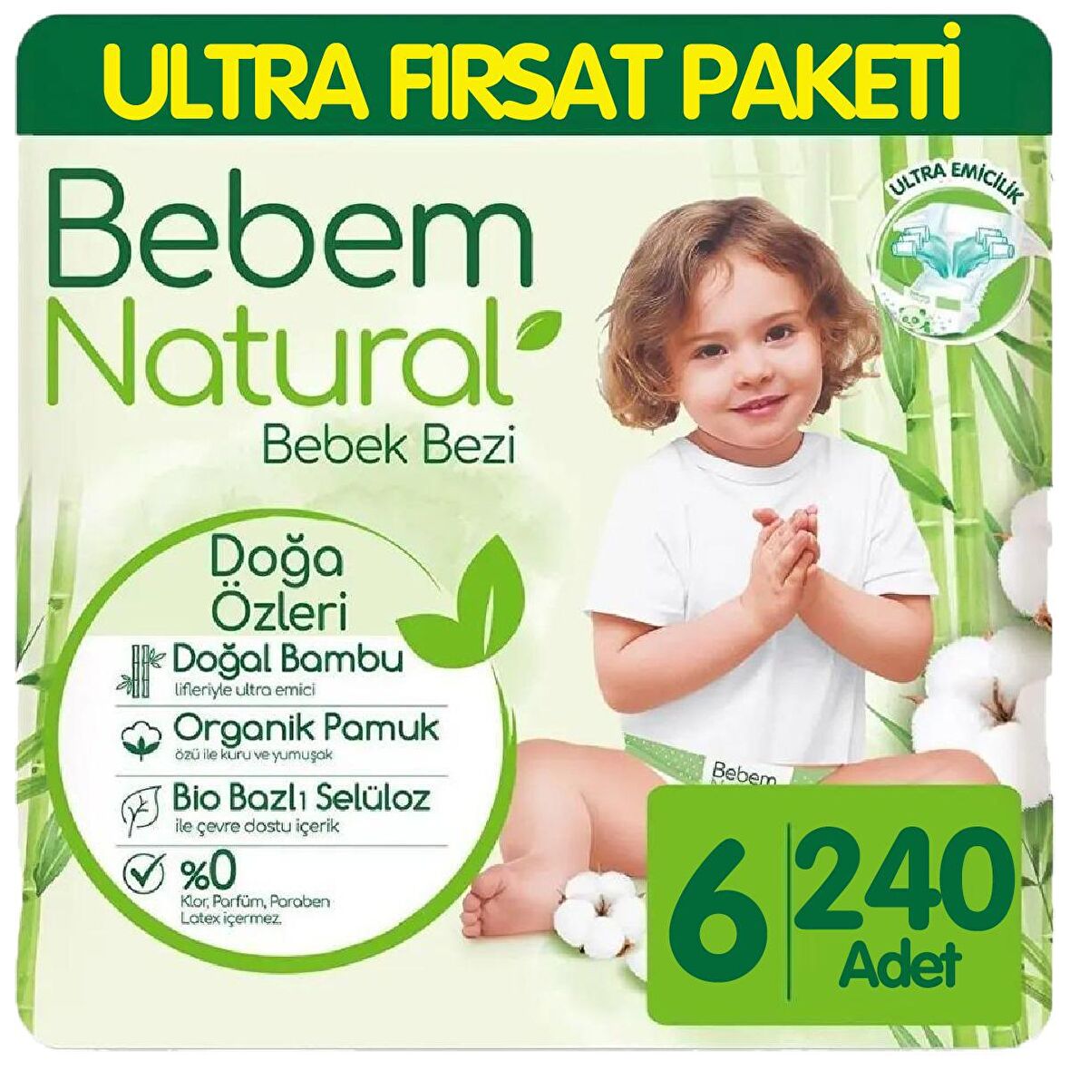 Bebem Natural 6 Numara X Large 240'lı Bel Bantlı Bez