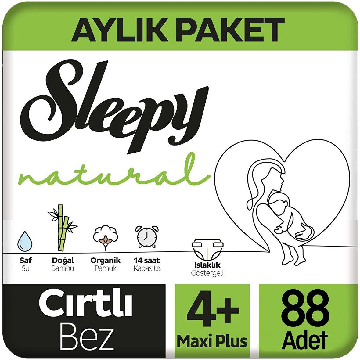 Sleepy Natural 4+ Numara Maxi Plus 88'li Cırtlı Bez