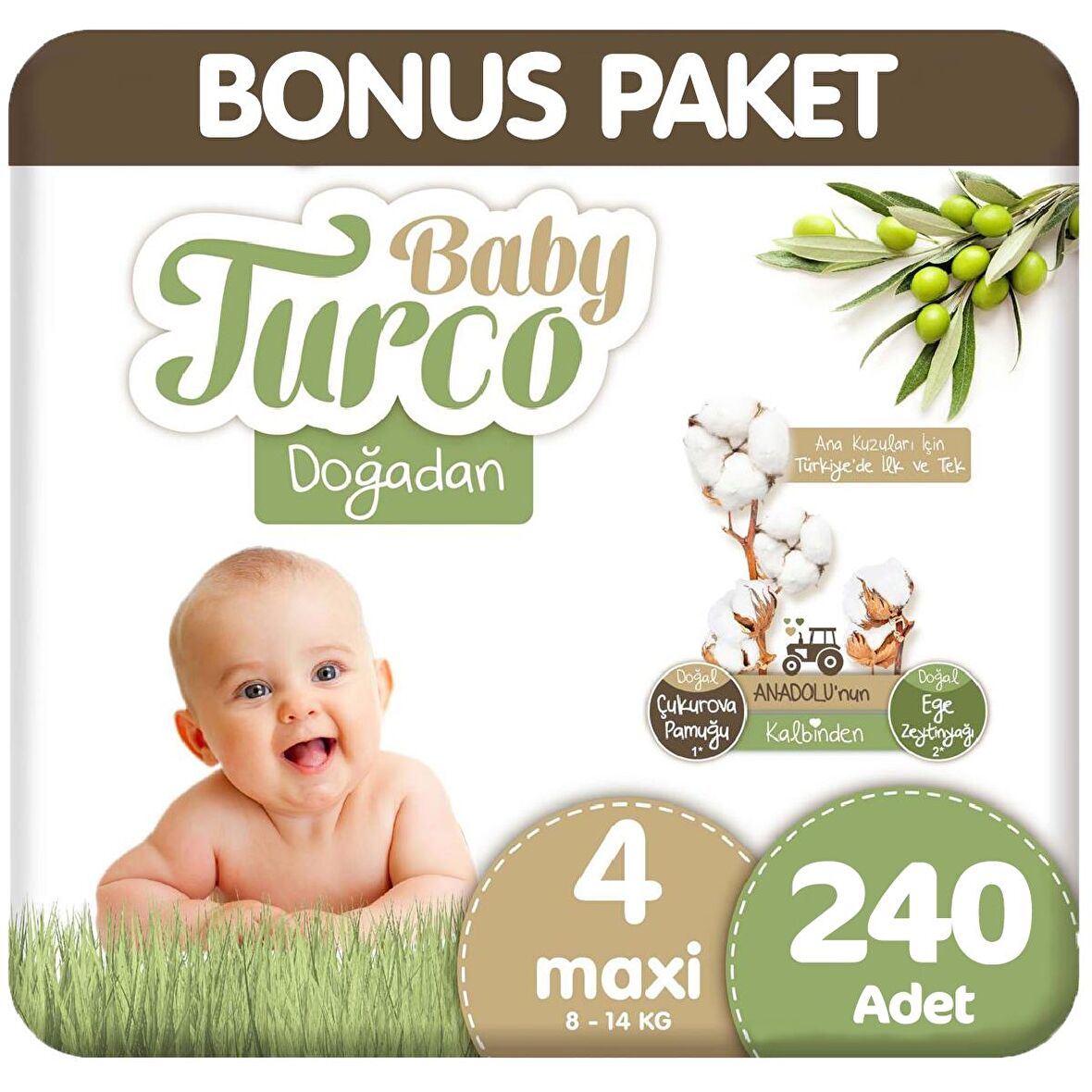 Baby Turco Doğadan 4 Numara Maxi 2x120'li Bel Bantlı Bez