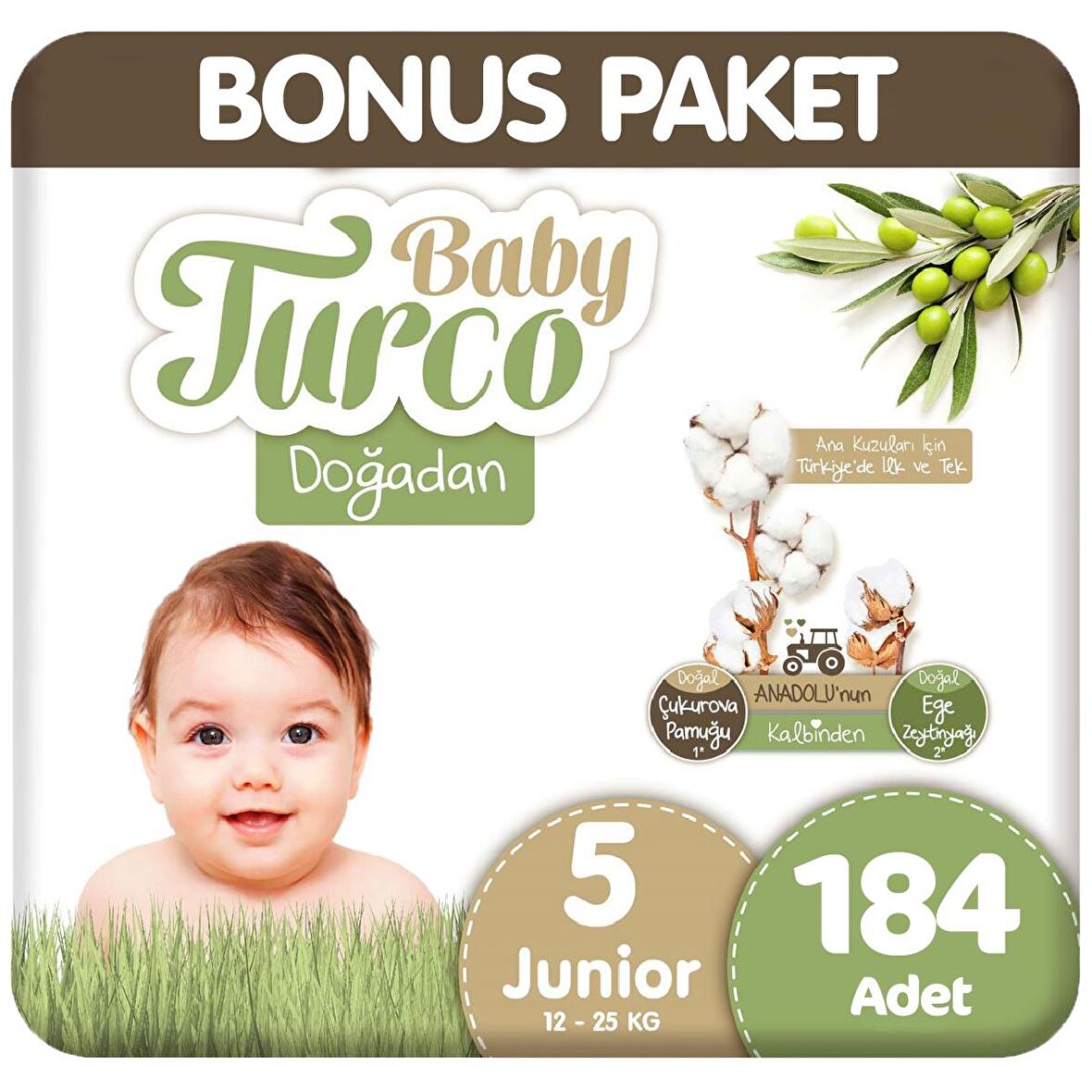 Baby Turco Doğadan 5 Numara Junior 2x92'li Bel Bantlı Bez