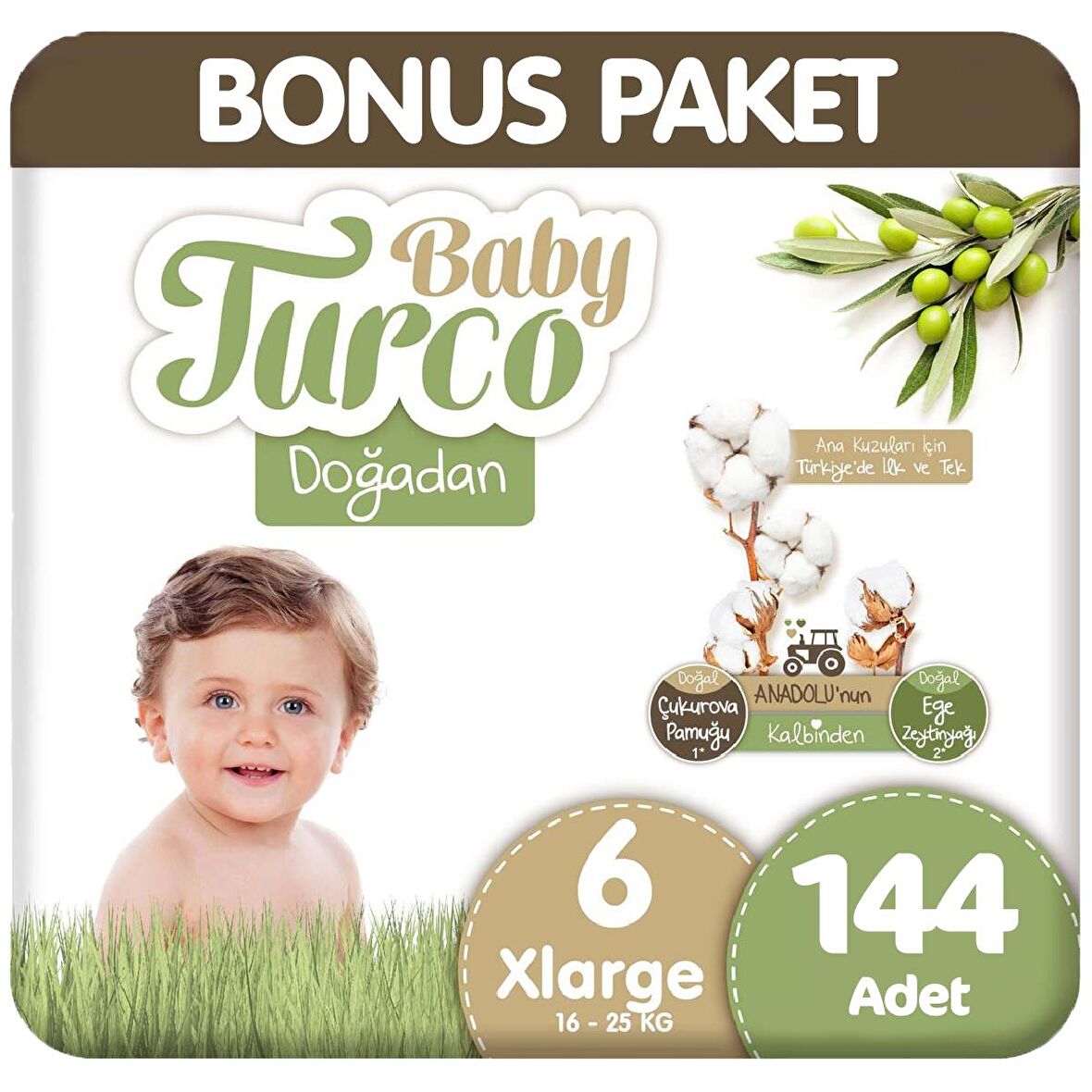 Baby Turco Doğadan 6 Numara X Large 144'lü Bel Bantlı Bez