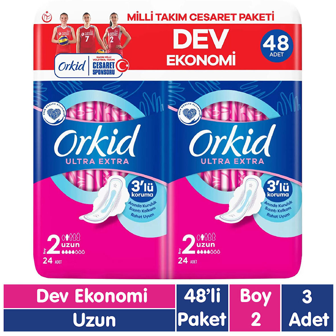 Orkid Ultra Extra Uzun Ped Cesaret Paketi 48x3 144 Adet