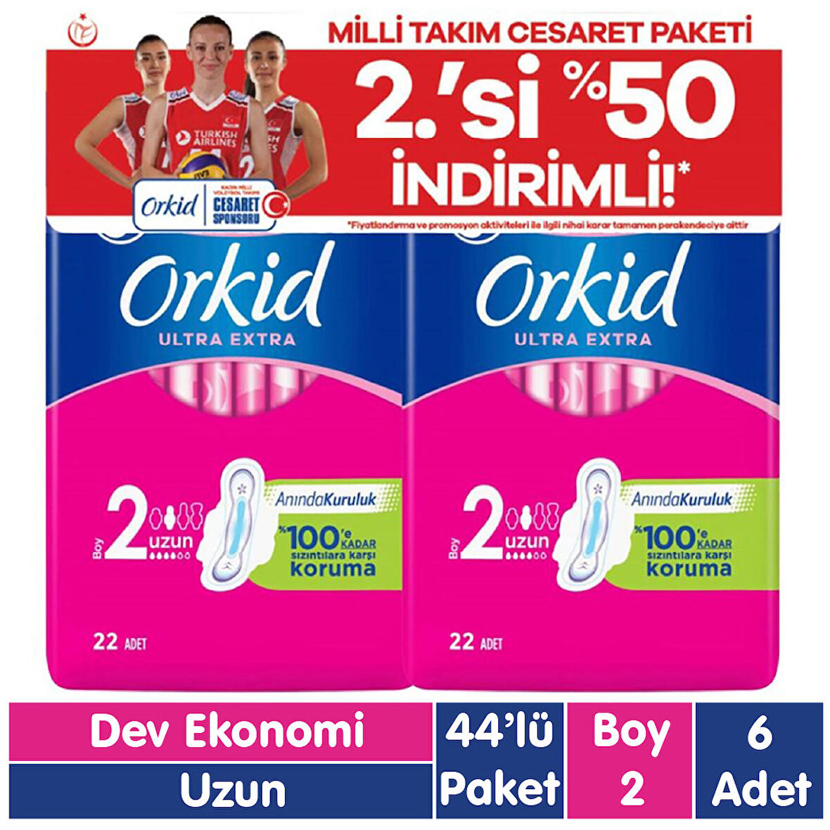 Orkid Ultra Extra Cesaret Paketi Uzun Ped 44x6 264 Adet