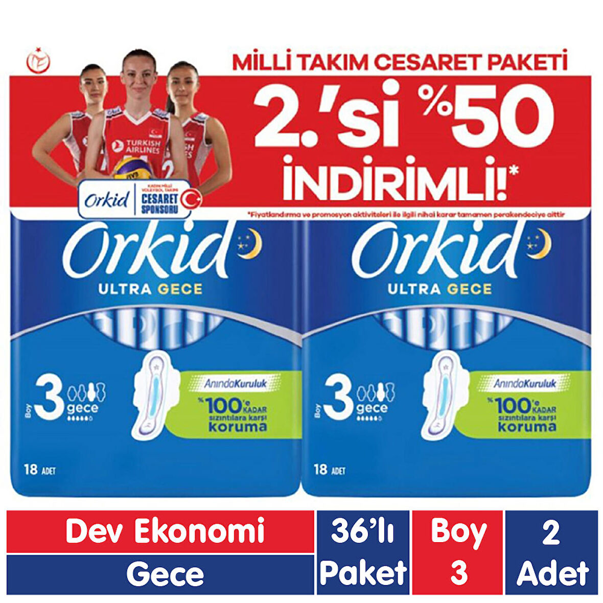 Orkid Ultra Extra Cesaret Paketi Gece Ped 36x2 72 Adet