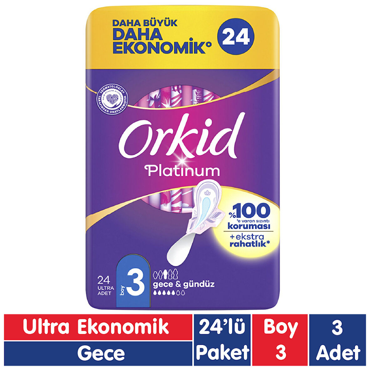 Orkid Platinum Gece Ped 24x3 72 Adet