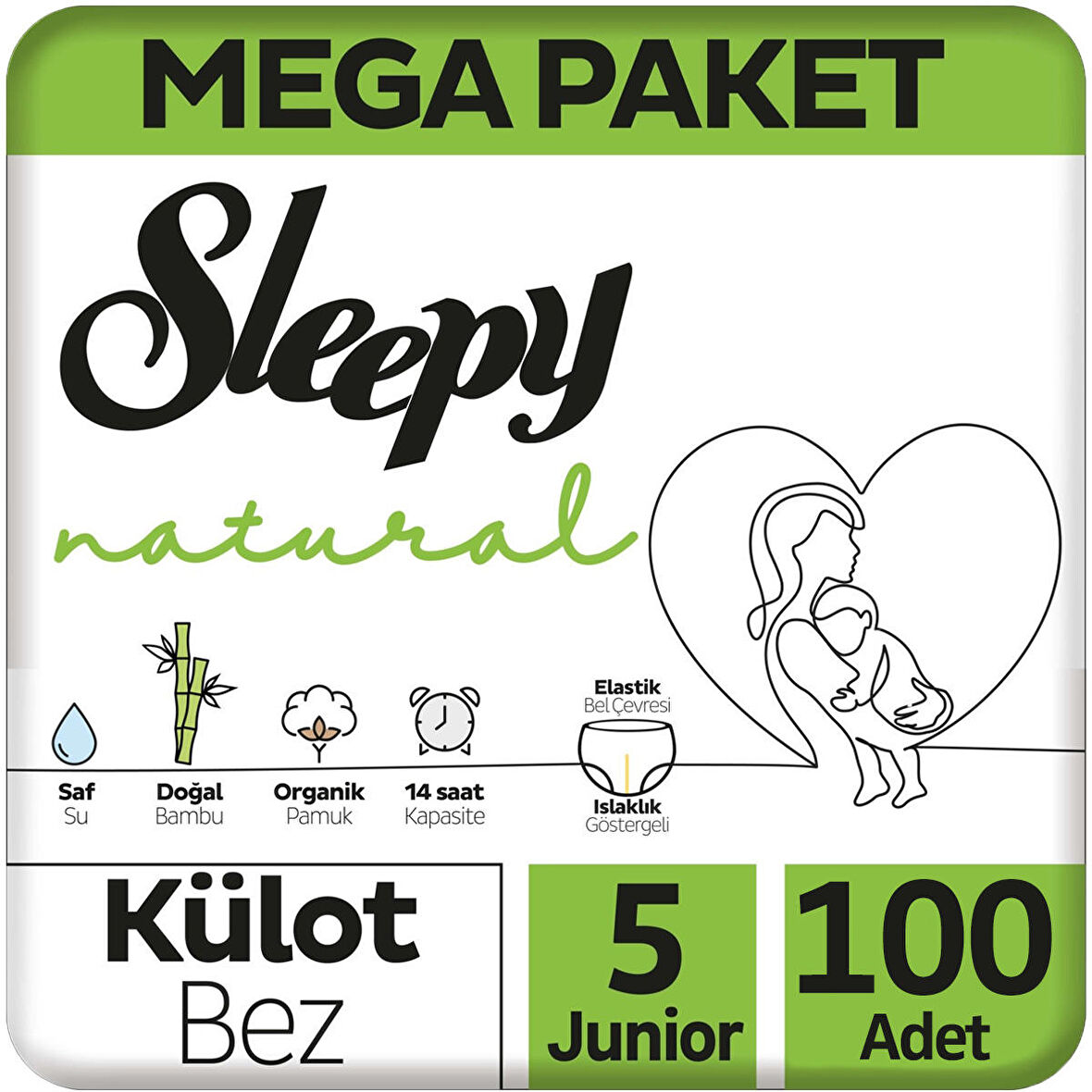 Sleepy Natural Külot Bebek Bezi Mega Paket 5 Beden 100 Adet