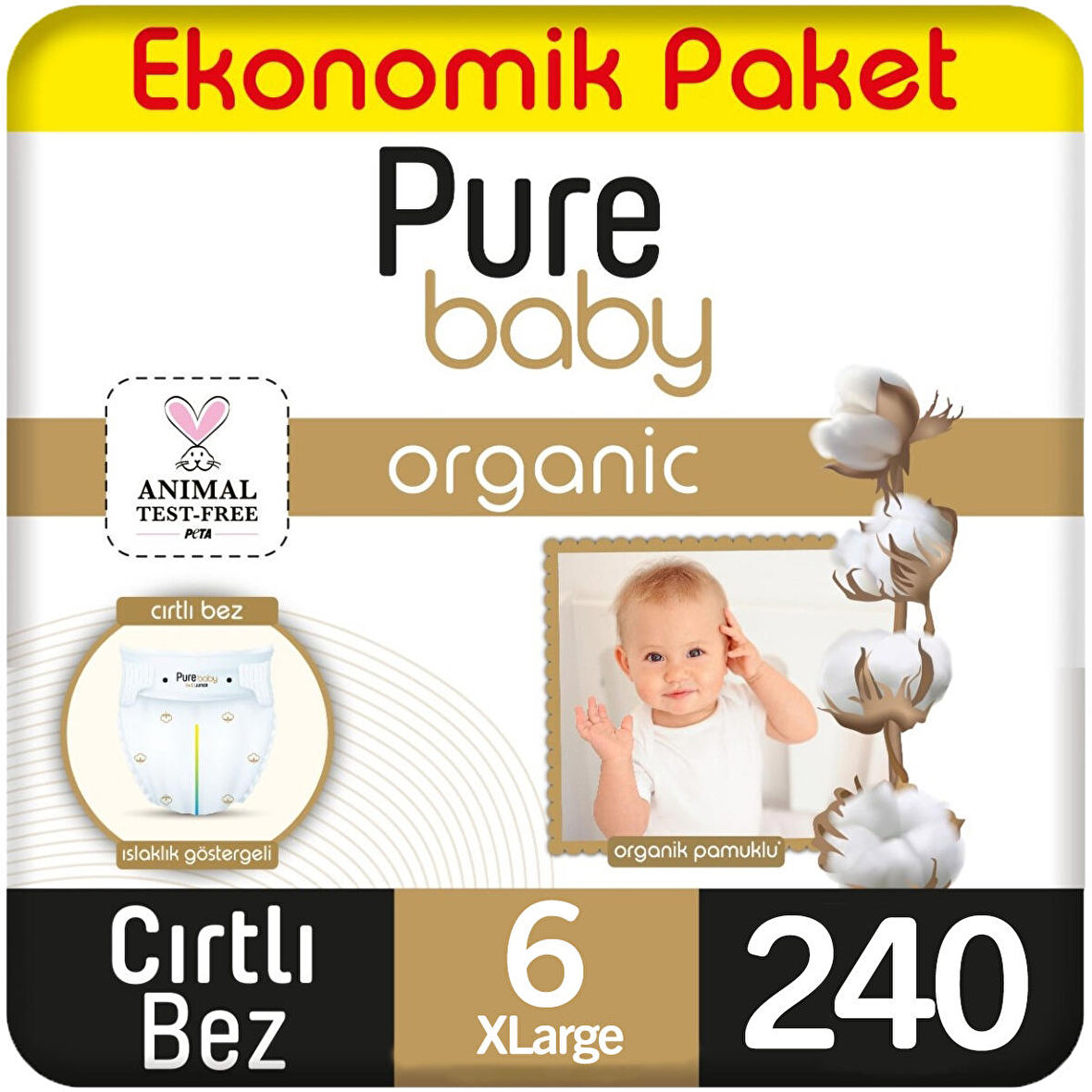 Pure Baby Organik Bebek Bezi Ekonomik Paket 6 Beden 60x4 240 Adet