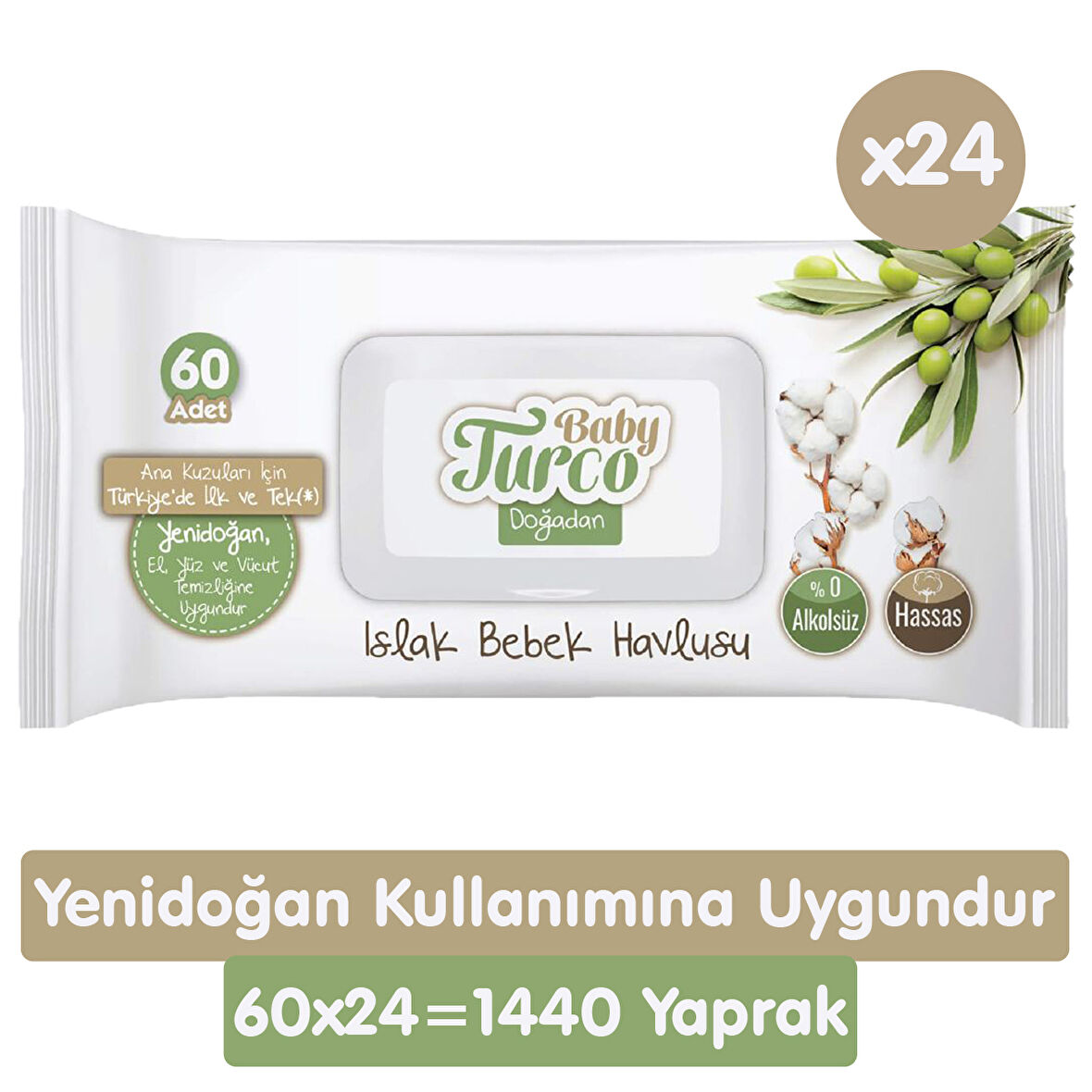 Baby Turco Doğadan Yenidoğan Islak Havlu Mendil 60x24 1440 Yaprak