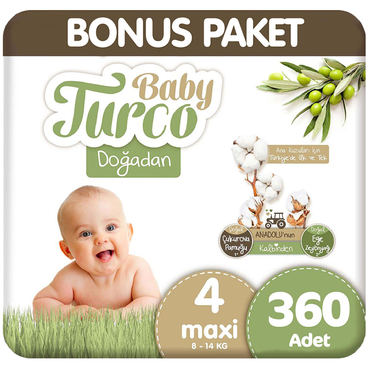 Baby Turco Doğadan Bonus Paket Bebek Bezi 4 Beden 120x3 360 Adet