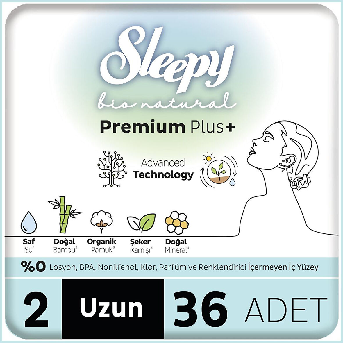 Sleepy Bio Natural Premium Plus Hijyenik Ped Mega Paket Uzun 36x2 72 Adet