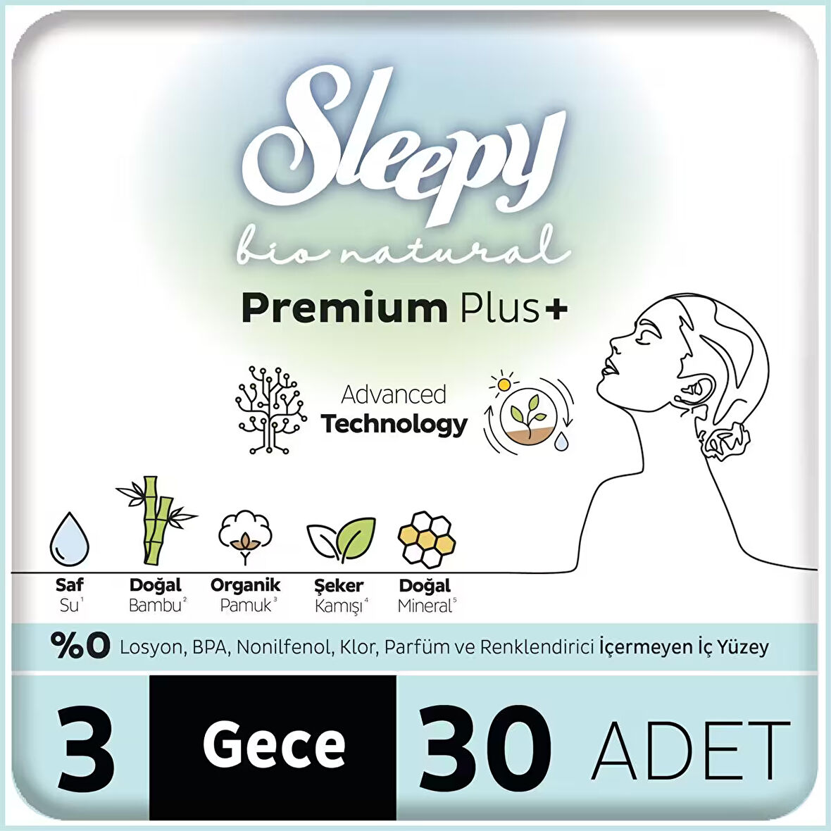 Sleepy Bio Natural Premium Plus Hijyenik Ped Mega Paket Gece 30x5 150 Adet