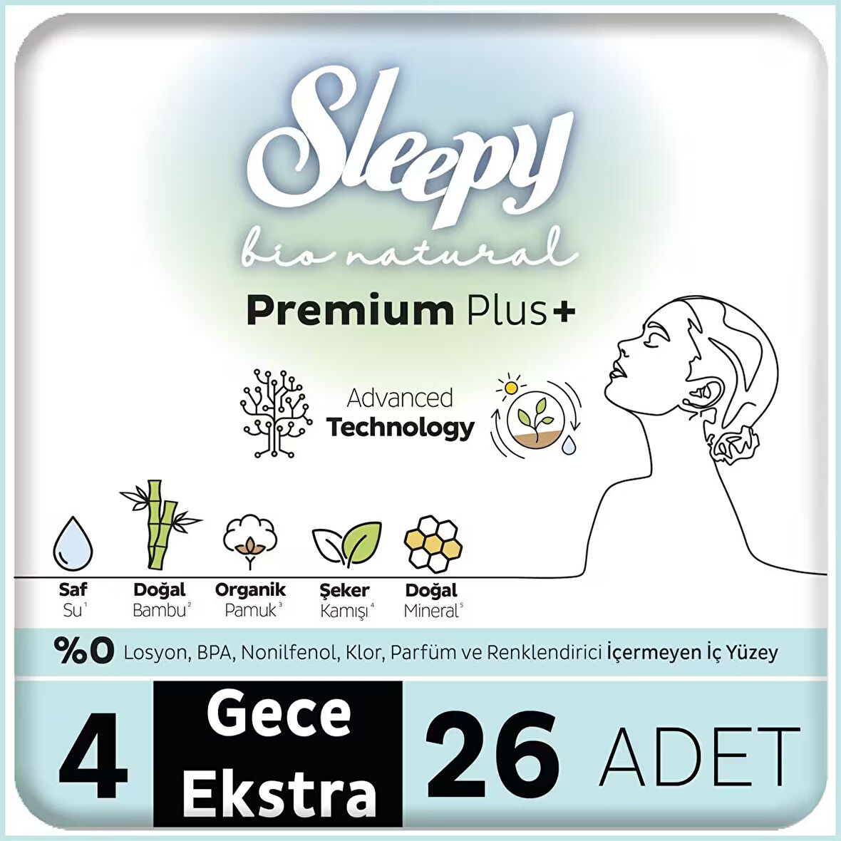 Sleepy Bio Natural Premium Plus Hijyenik Ped Mega Paket Gece Extra 26x5 130 Adet