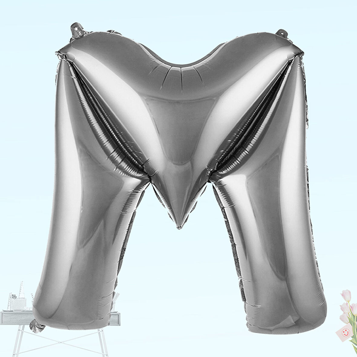 M Harf Folyo Balon, 100 cm - Gümüş