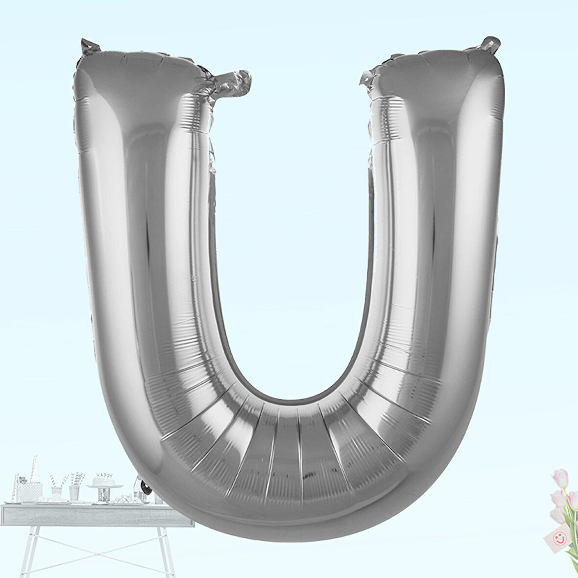 U Harf Folyo Balon, 100 cm - Gümüş