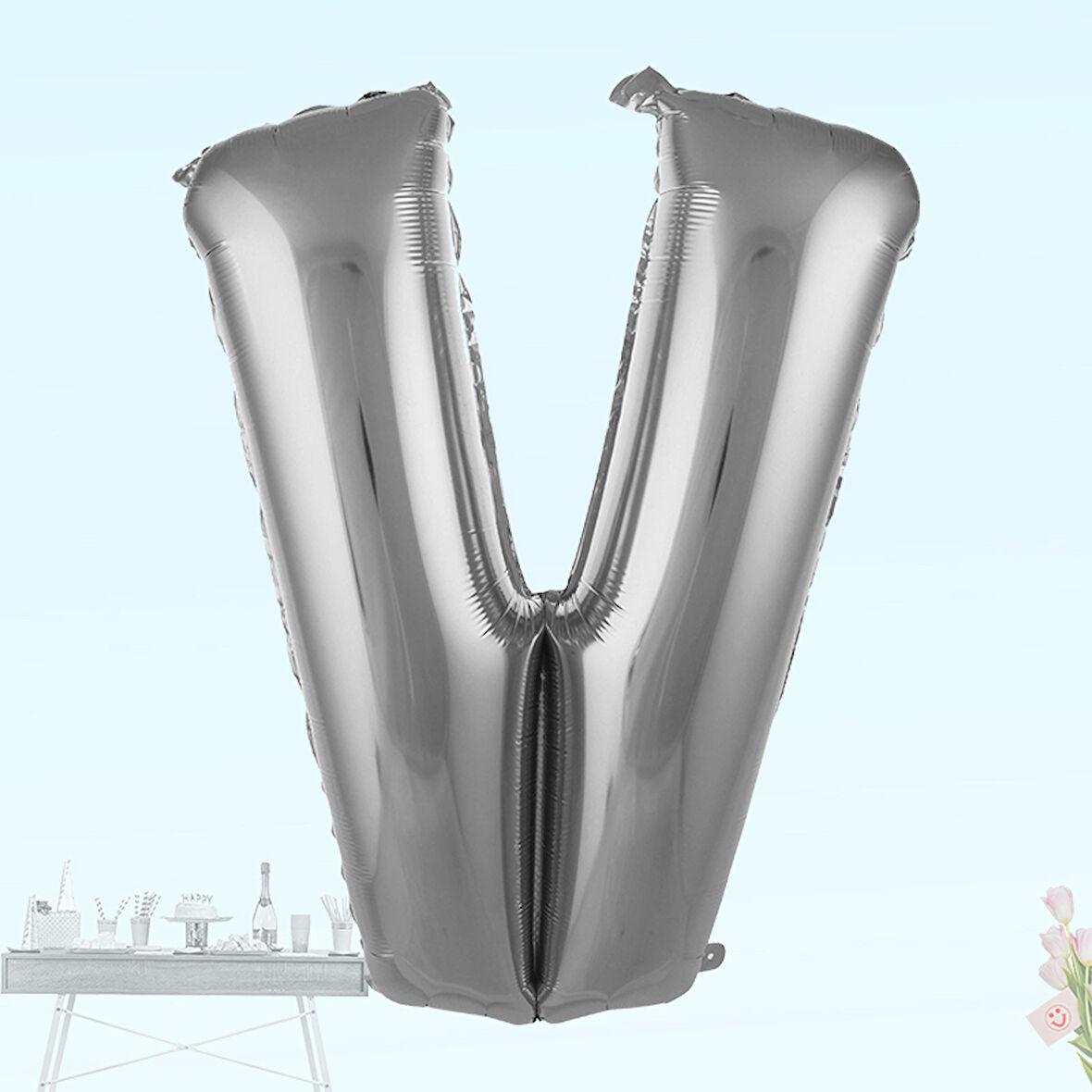 V Harf Folyo Balon, 100 cm - Gümüş