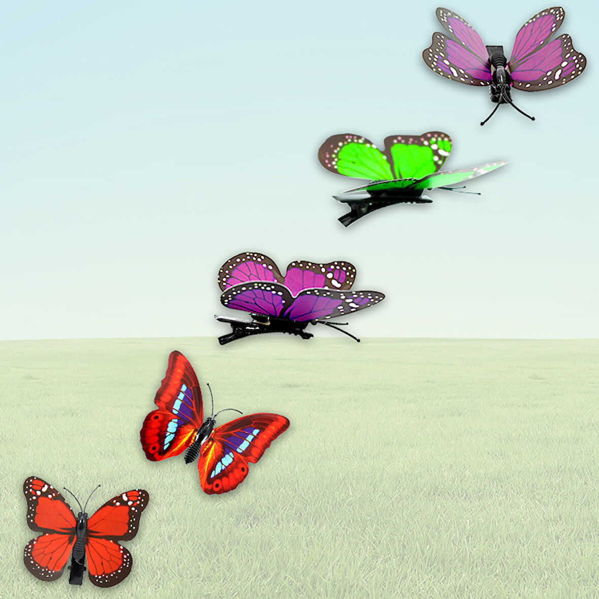 3 Boyutlu ve Mandallı, Çok Renkli Kelebek SüS - 5 Adet