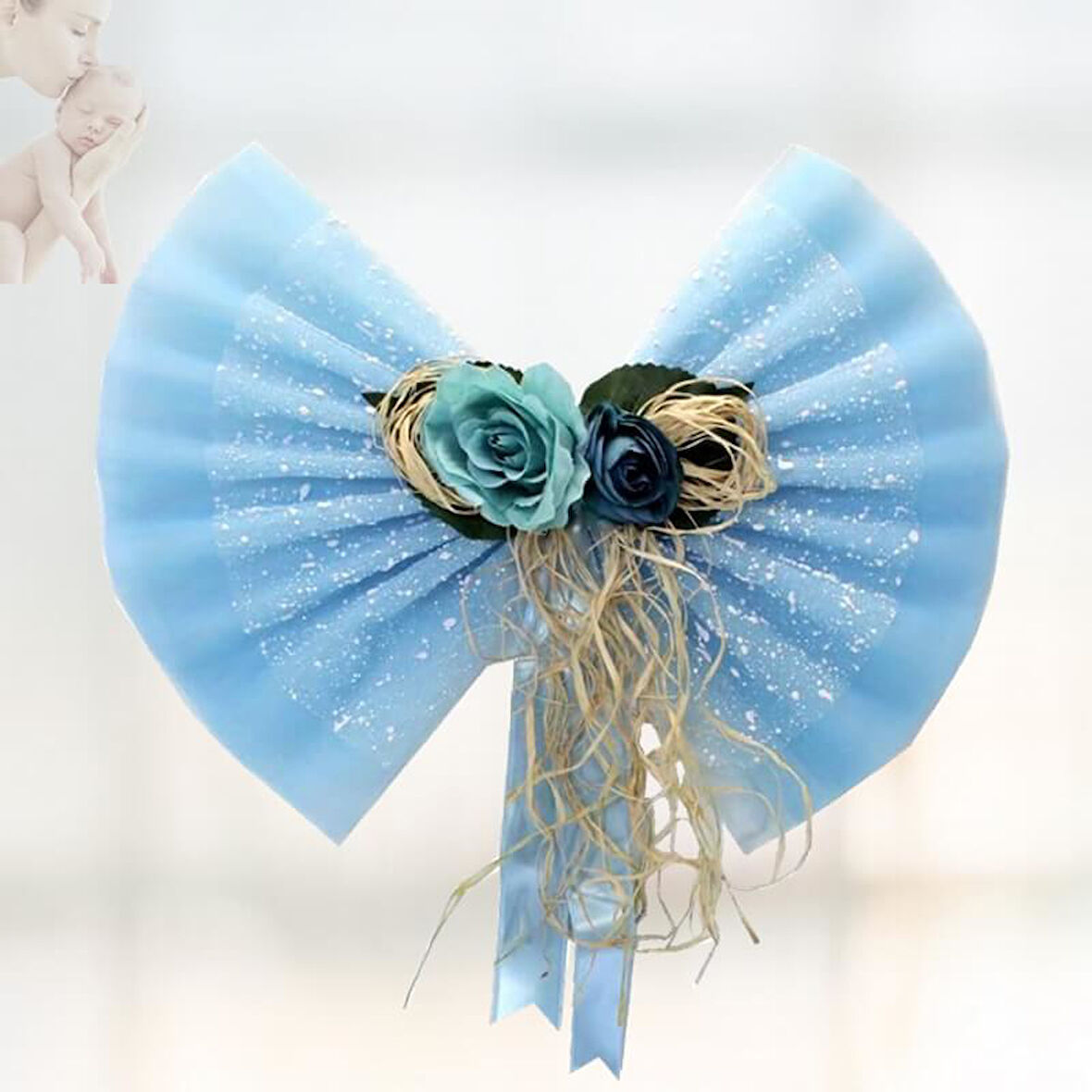 Hastane Odası Yatak Ucu Fiyongu, Çiçekli Mavi