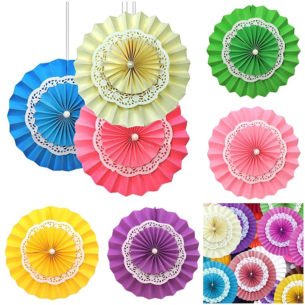 3 Katlı Dantelli Kağıt Çiçek Süs, -  30 cm. YEŞİL