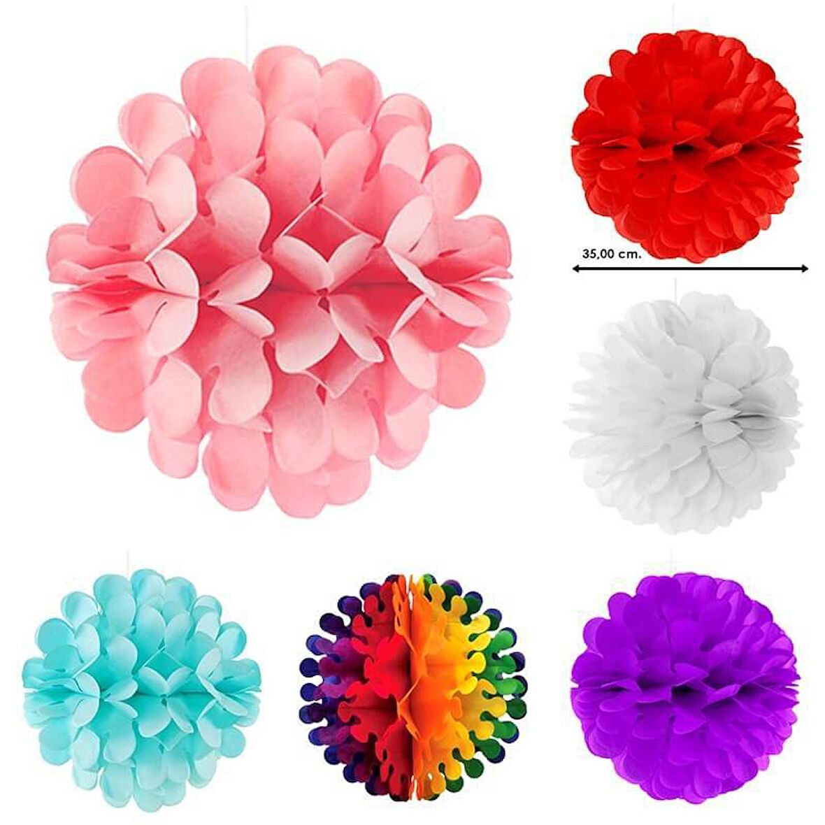 Kağıt Çiçek Top Süs - 35 cm MAVİ