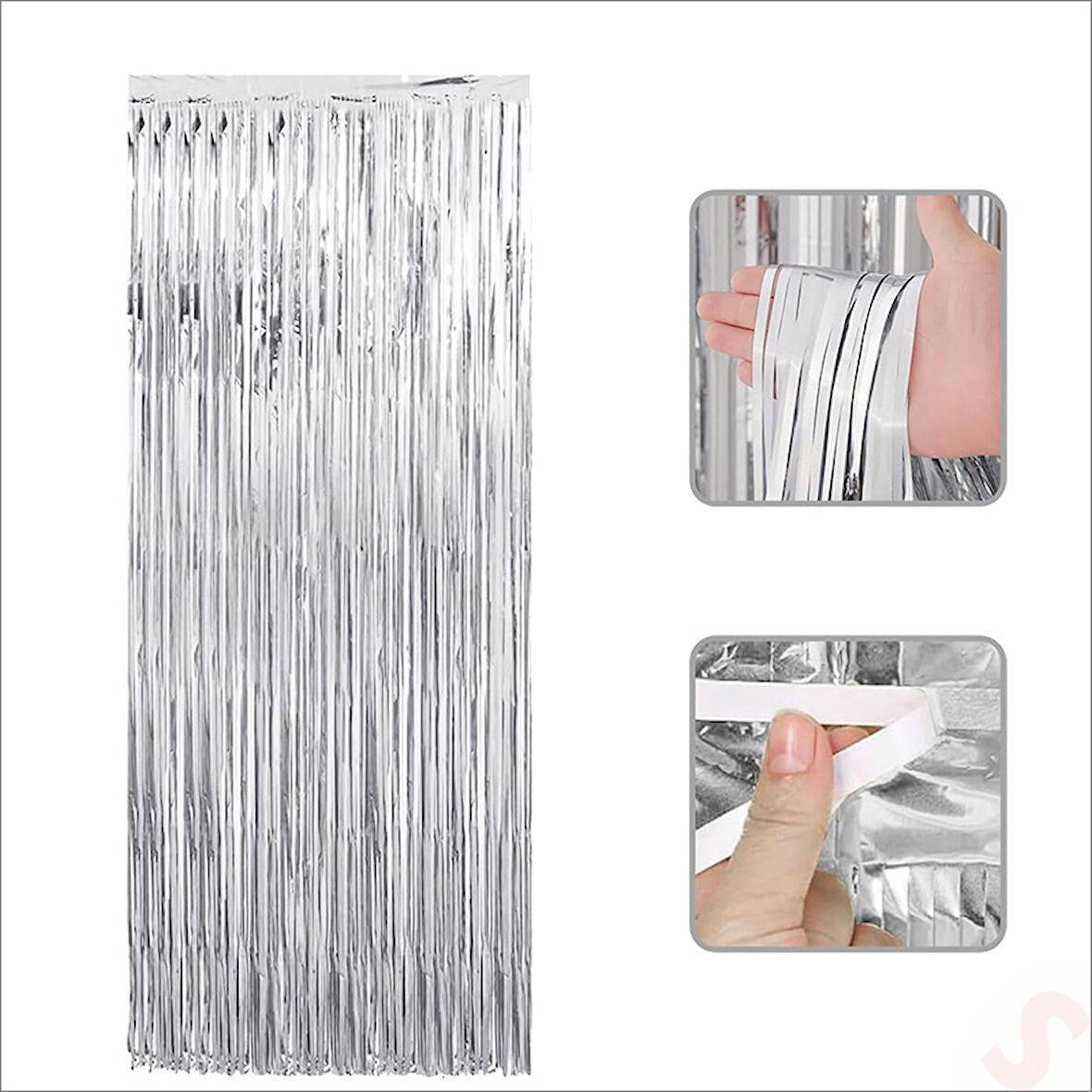 Kapı, Duvar ve Arka Fon Saçaklı Perde 1mt x 2mt - Gümüş