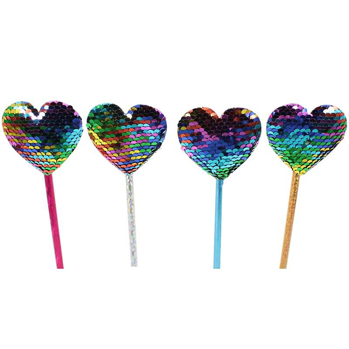 Pul Payetli Gökkuşağı Kalp Kurşun Kalem