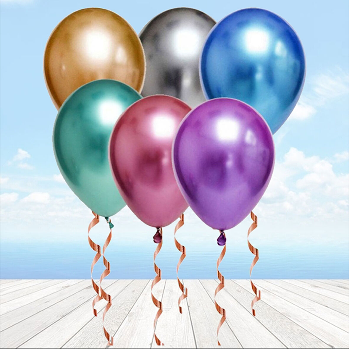Metalik Parlak Krom Balon, 5 Adet - Çok Renkli 