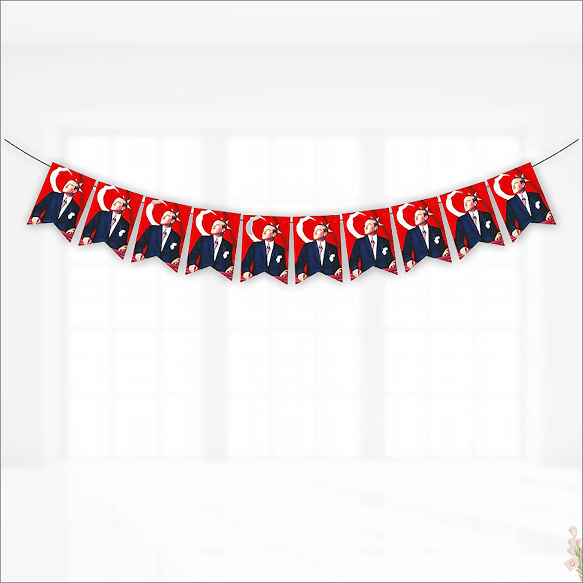 Bayraklı Atatürk Flama Seti, 17cm x 11cm - 10'lu