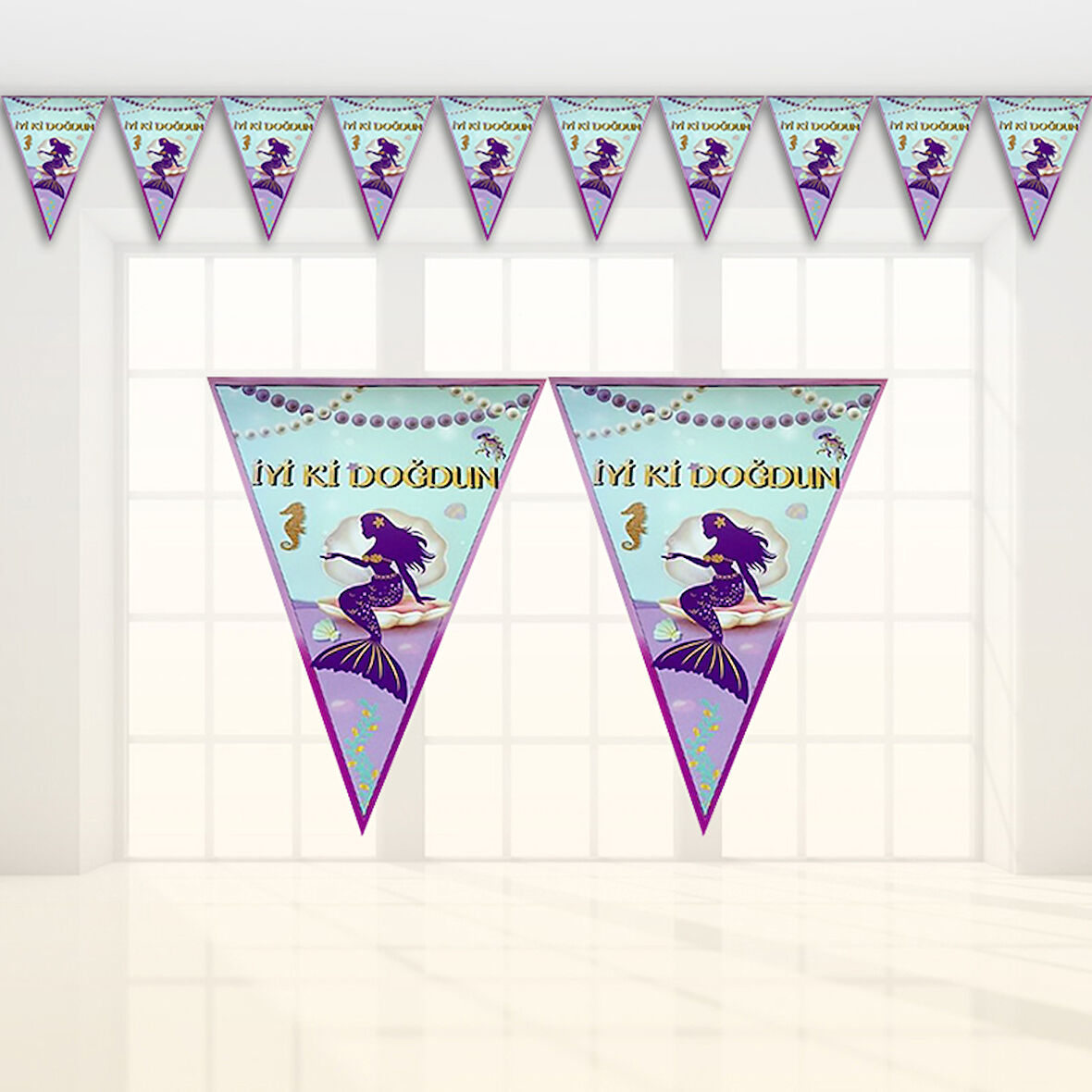 Deniz Kızı İyiki Doğdun Üçgen Bayrak Flama - 2,00 mt.