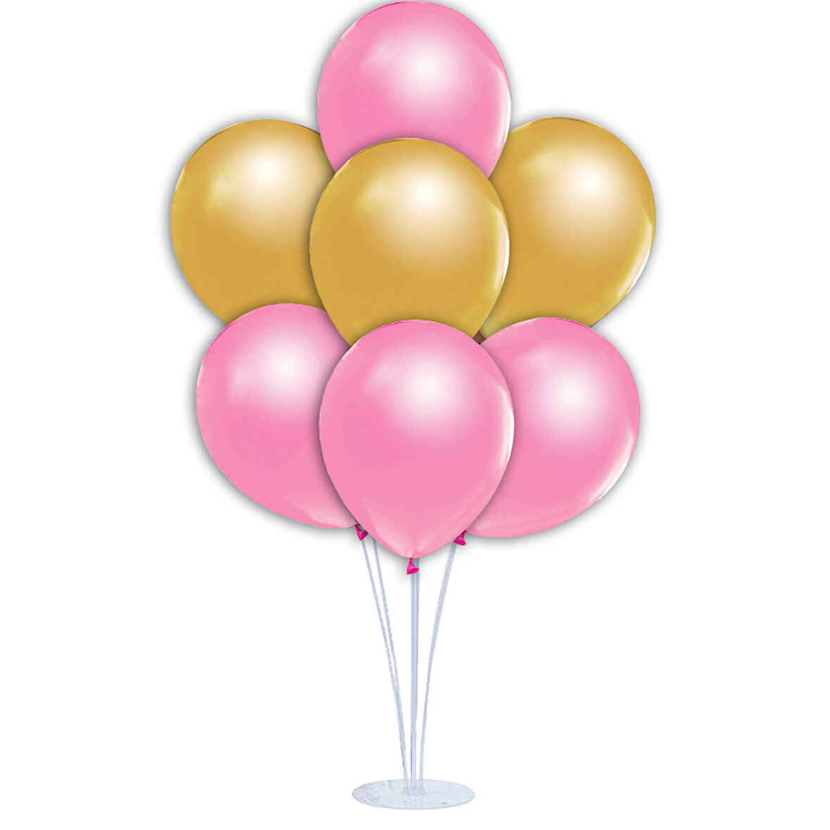 Balon Standlı, 7 Adet - Metalik Pembe ve Altın Balon