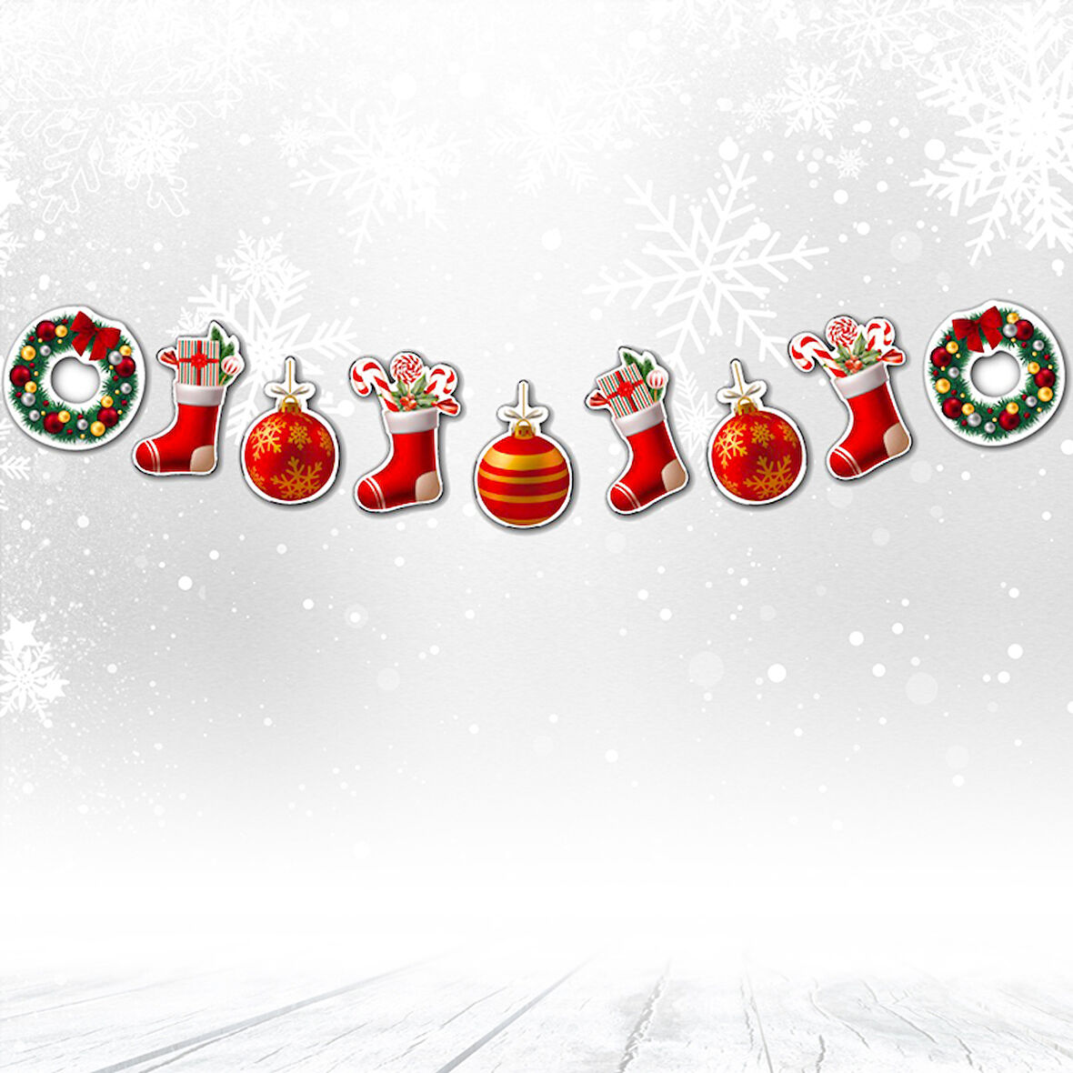 Yılbaşı Çelenk Dekoratif Banner - 1,5 mt