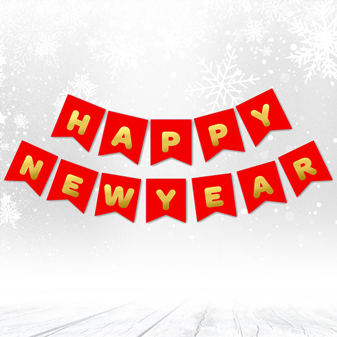 Happy New Year Banner, Altın Baskılı Kırmızı - 2.00 mt