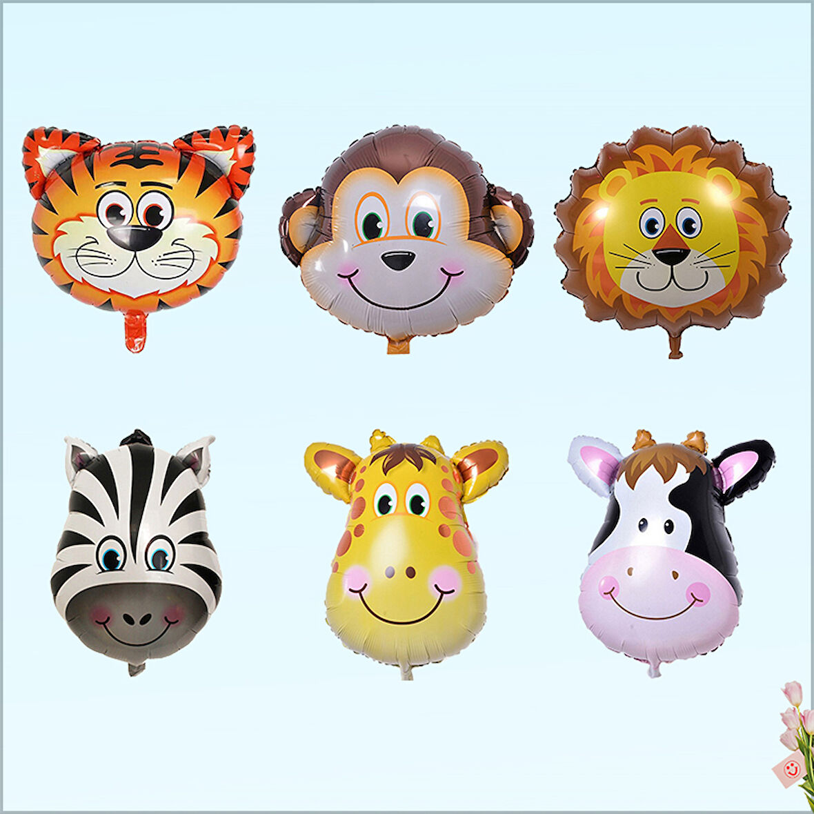 Safari Sevimli Hayvanlar 35 cm x 6 Adetli Folyo Balon Seti